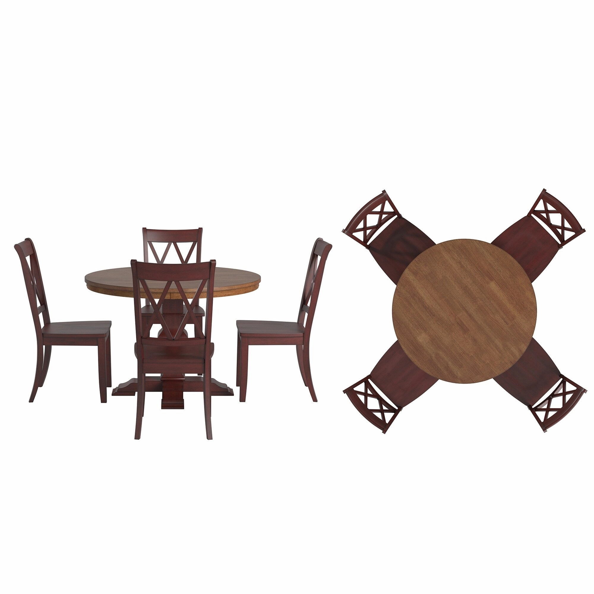 Ronda 45 Round Solid Wood Top Dining Set with X-Back Chairs