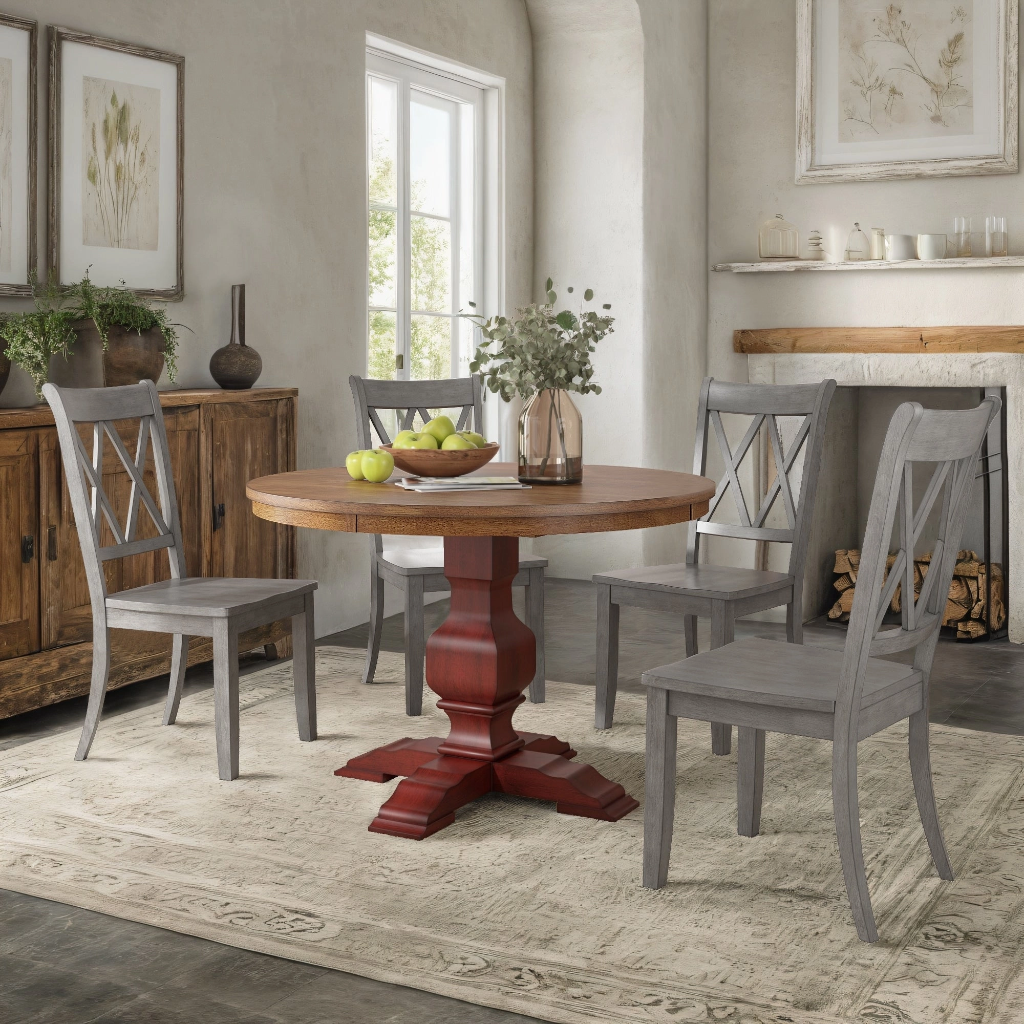 Ronda 45 Round Solid Wood Top Dining Set with X-Back Chairs