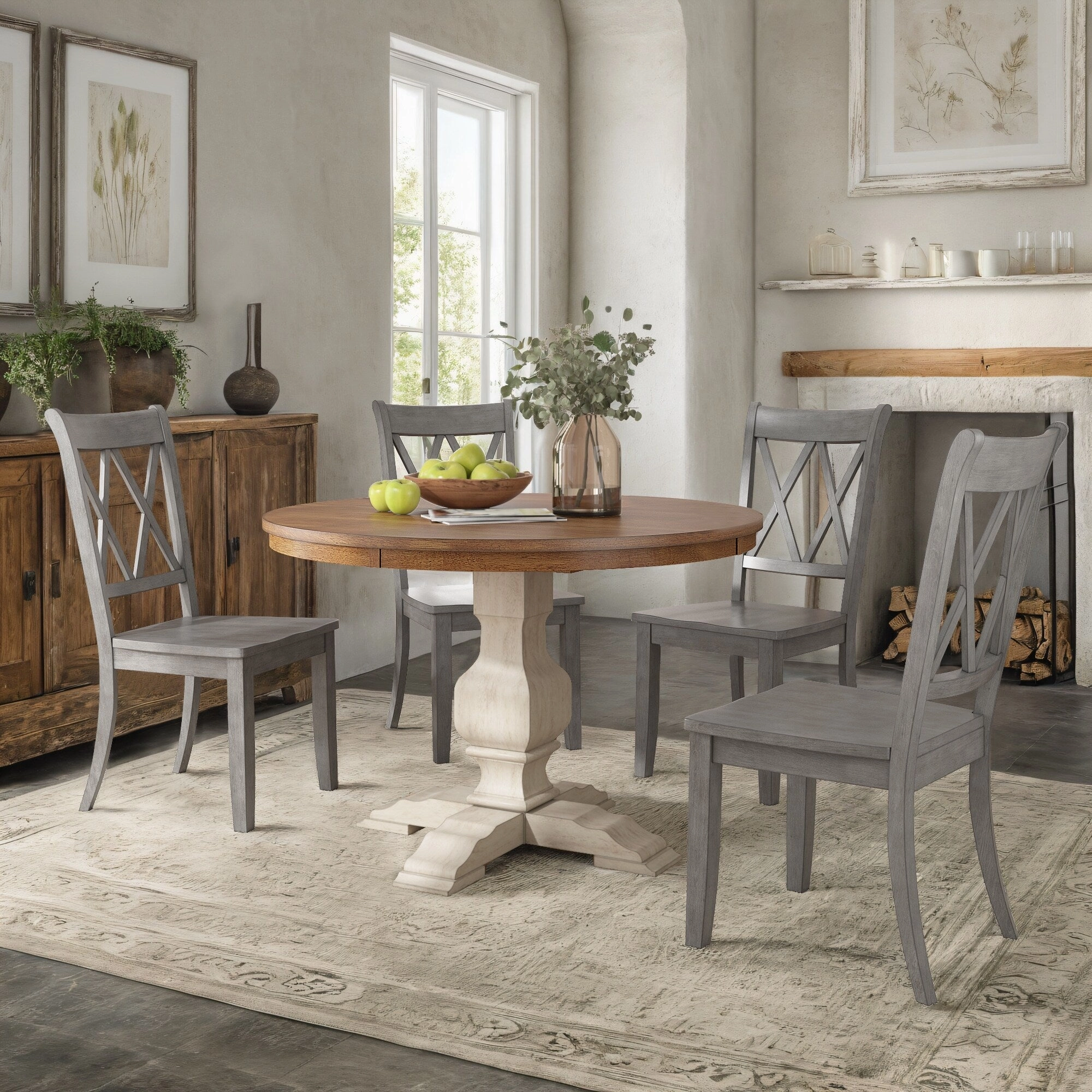 Ronda 45 Round Solid Wood Top Dining Set with X-Back Chairs
