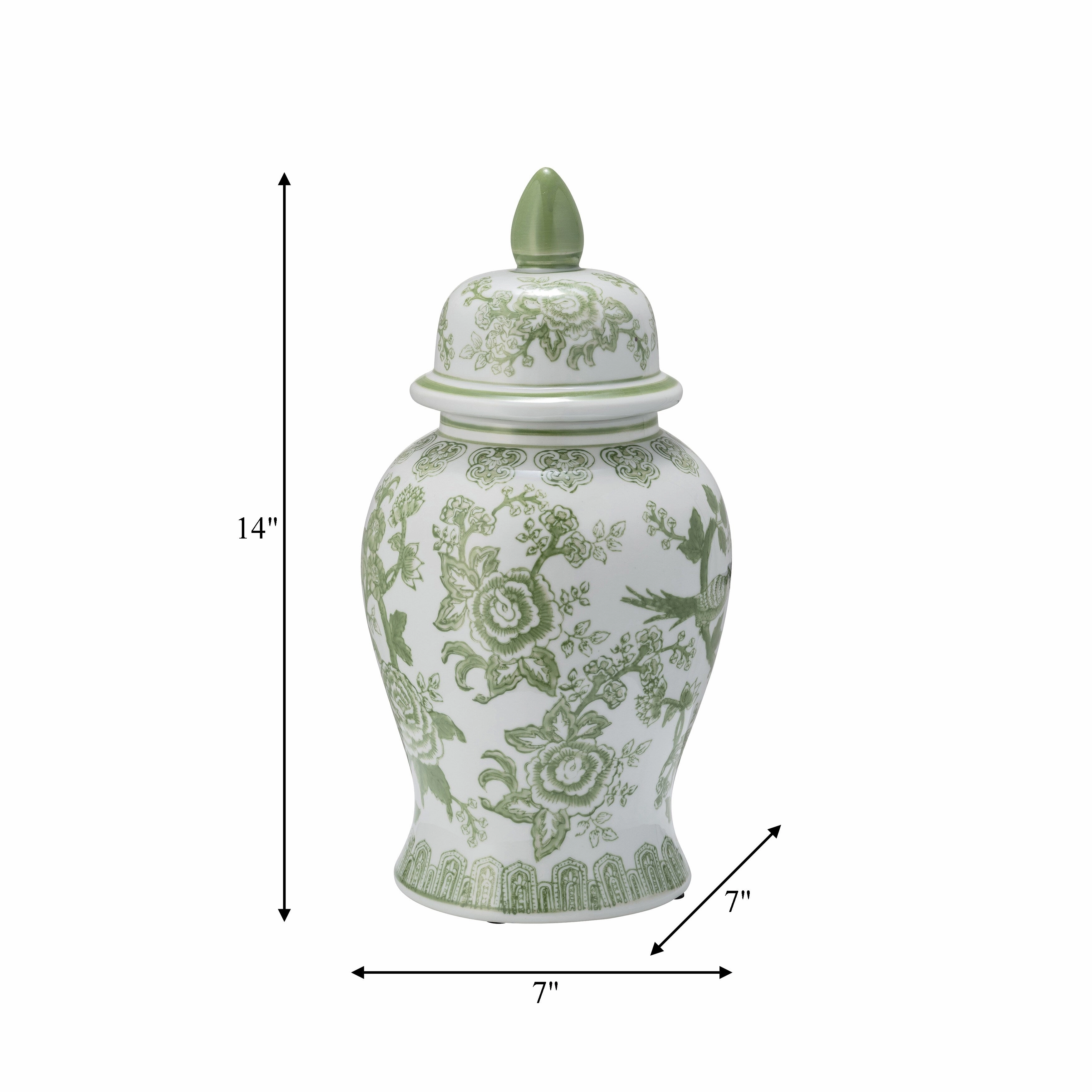 Sagebrook Home Chinoiserie Stoneware Ceramic Jar with Lid - Ornate Decorative Accent Piece