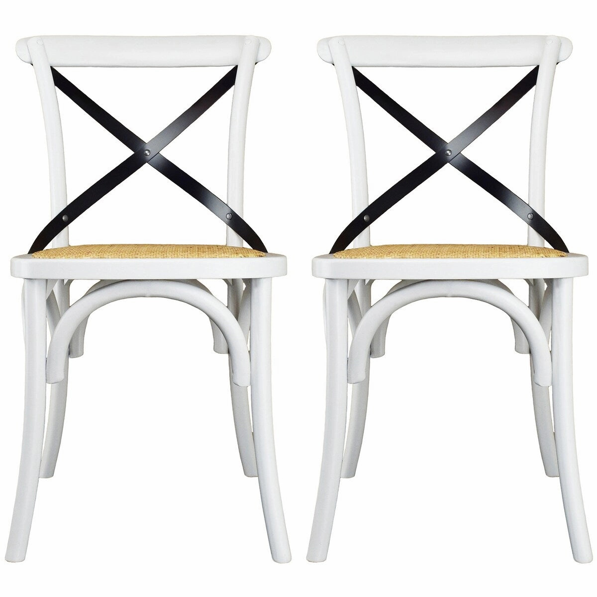 Set of 2 Wood Antique Farmhouse Cross Back Dining Chairs Rattan With X Back Dark Bedroom Restaurants Hotel