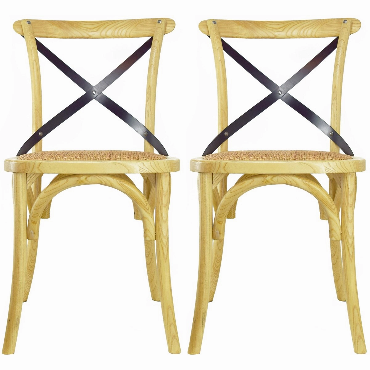 Set of 2 Wood Antique Farmhouse Cross Back Dining Chairs Rattan With X Back Dark Bedroom Restaurants Hotel