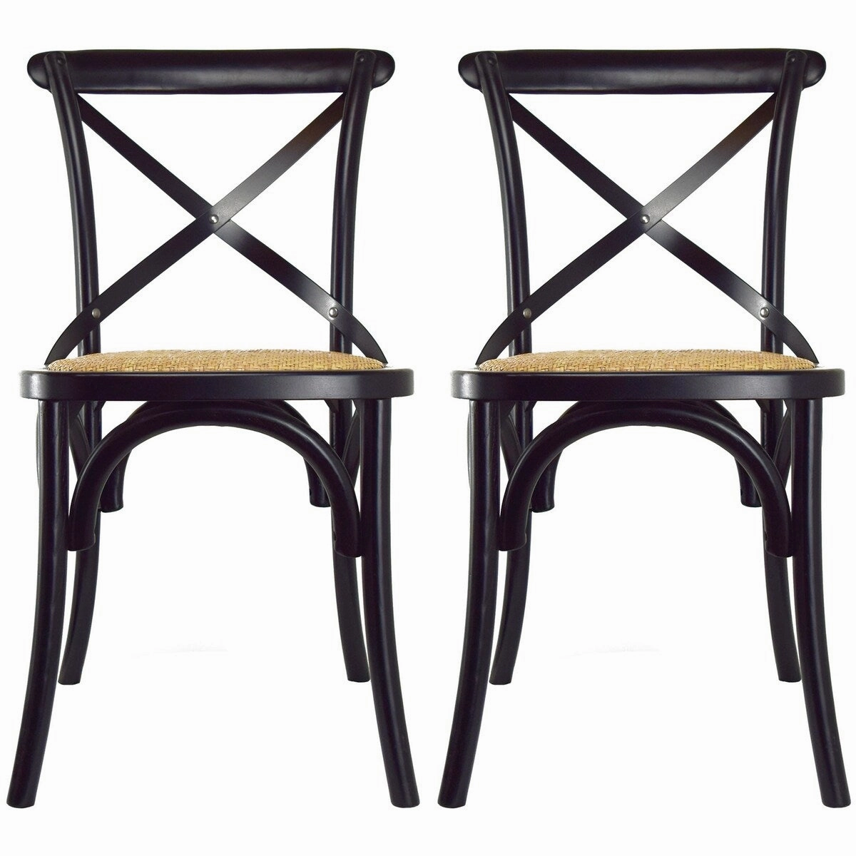 Set of 2 Wood Antique Farmhouse Cross Back Dining Chairs Rattan With X Back Dark Bedroom Restaurants Hotel