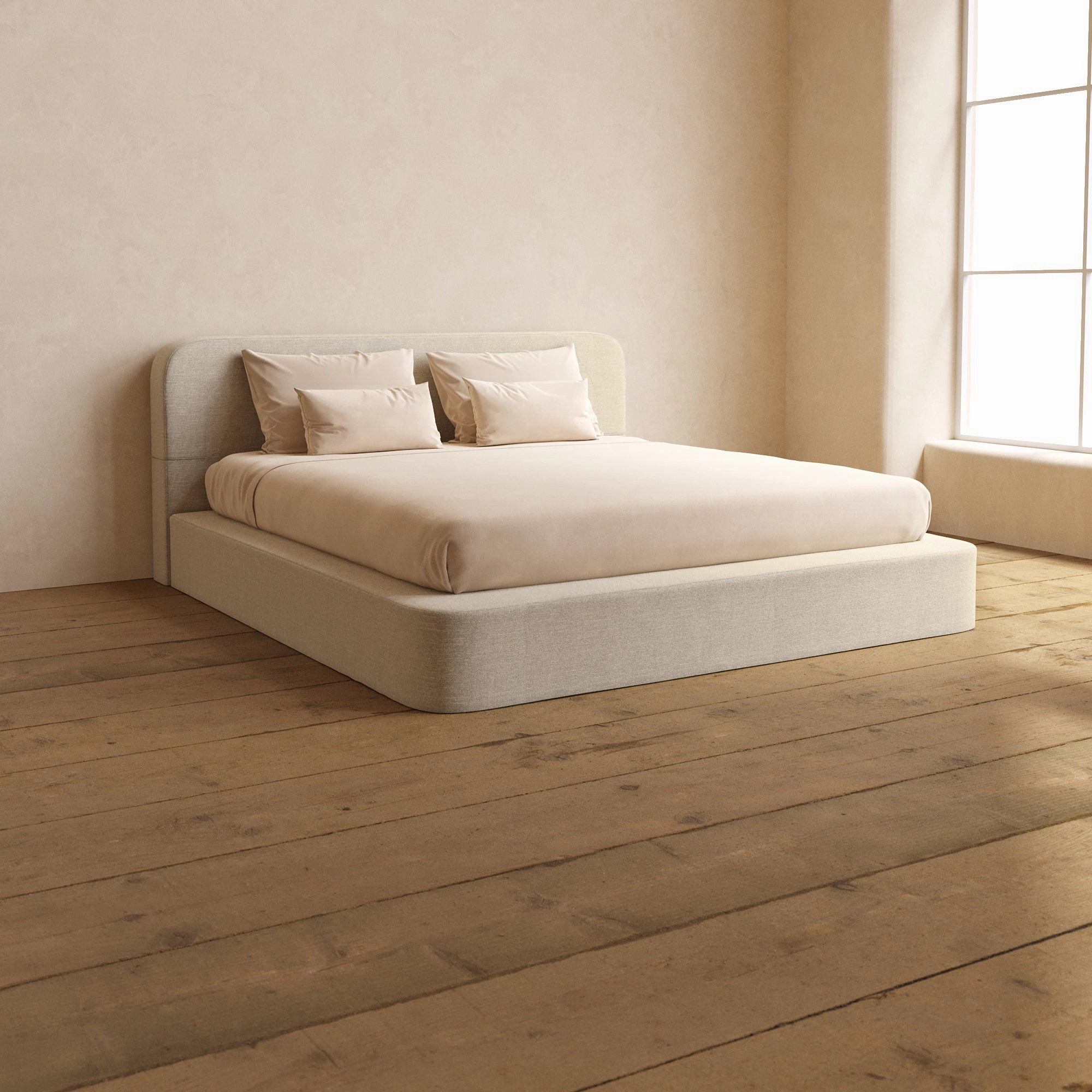 Slipcover Only - King Upholstered Platform Bed   Headboard | Blended Weave in Oat