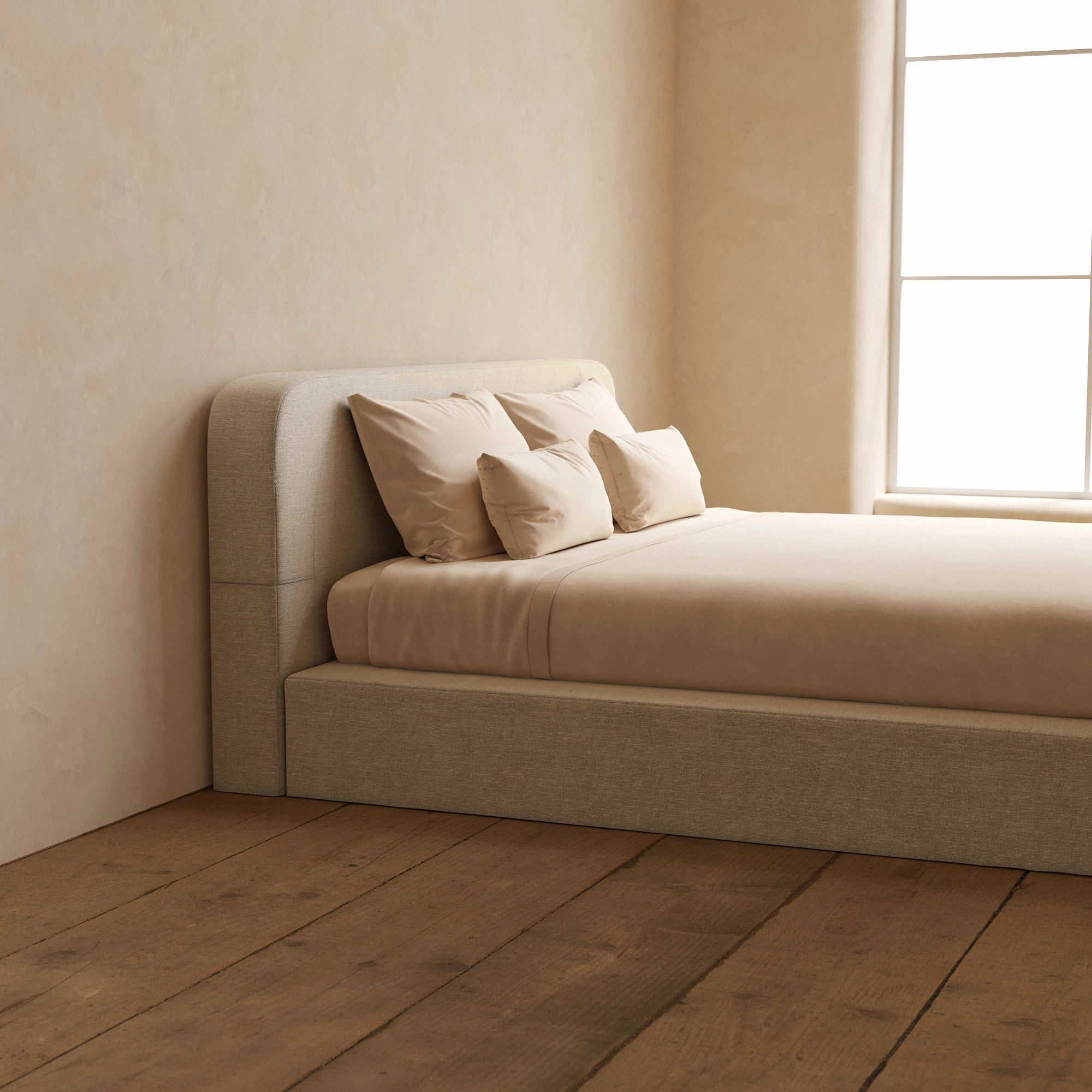 Slipcover Only - King Upholstered Platform Bed   Headboard | Blended Weave in Oat