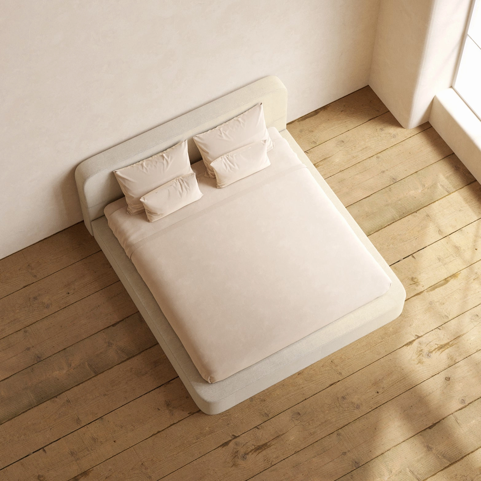 Slipcover Only - King Upholstered Platform Bed   Headboard | Blended Weave in Oat