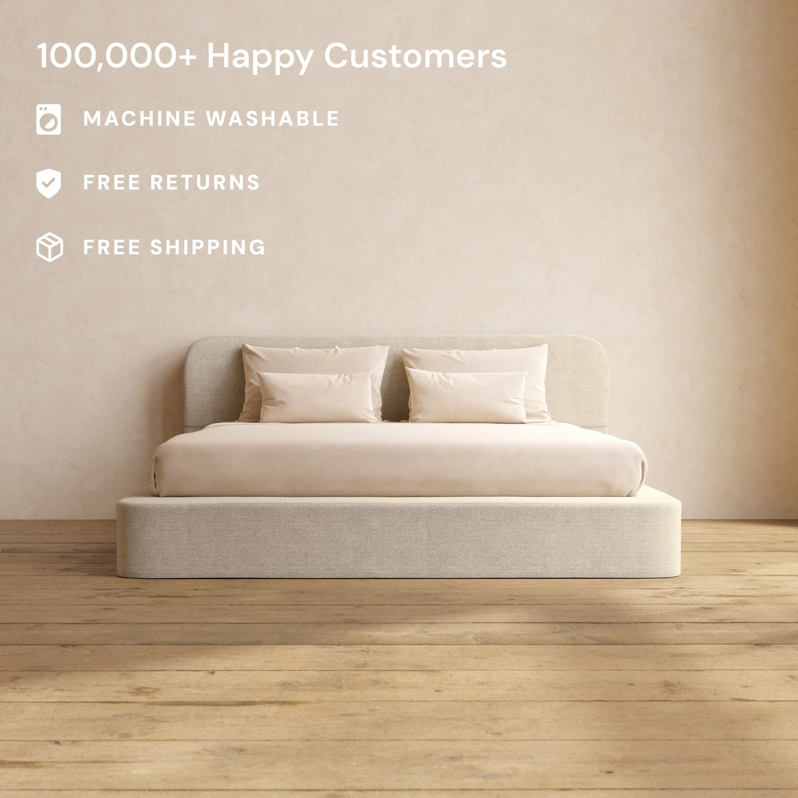 Slipcover Only - King Upholstered Platform Bed   Headboard | Blended Weave in Oat