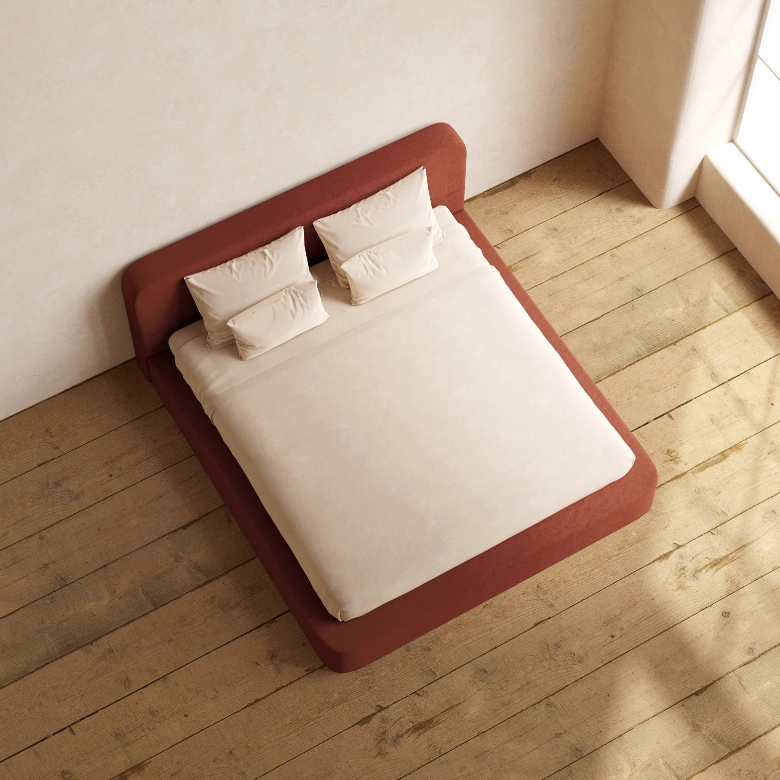 Slipcover Only - King Upholstered Platform Bed   Headboard | Knit Velvet in Rust