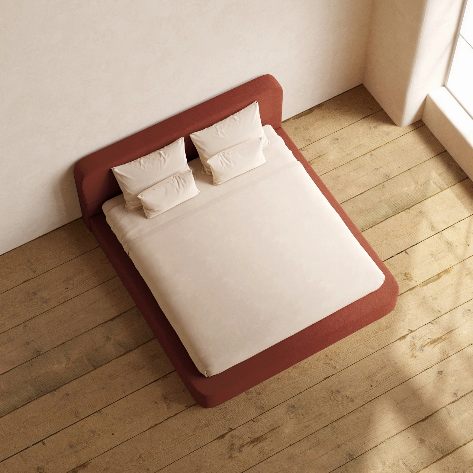Slipcover Only - King Upholstered Platform Bed   Headboard | Knit Velvet in Rust