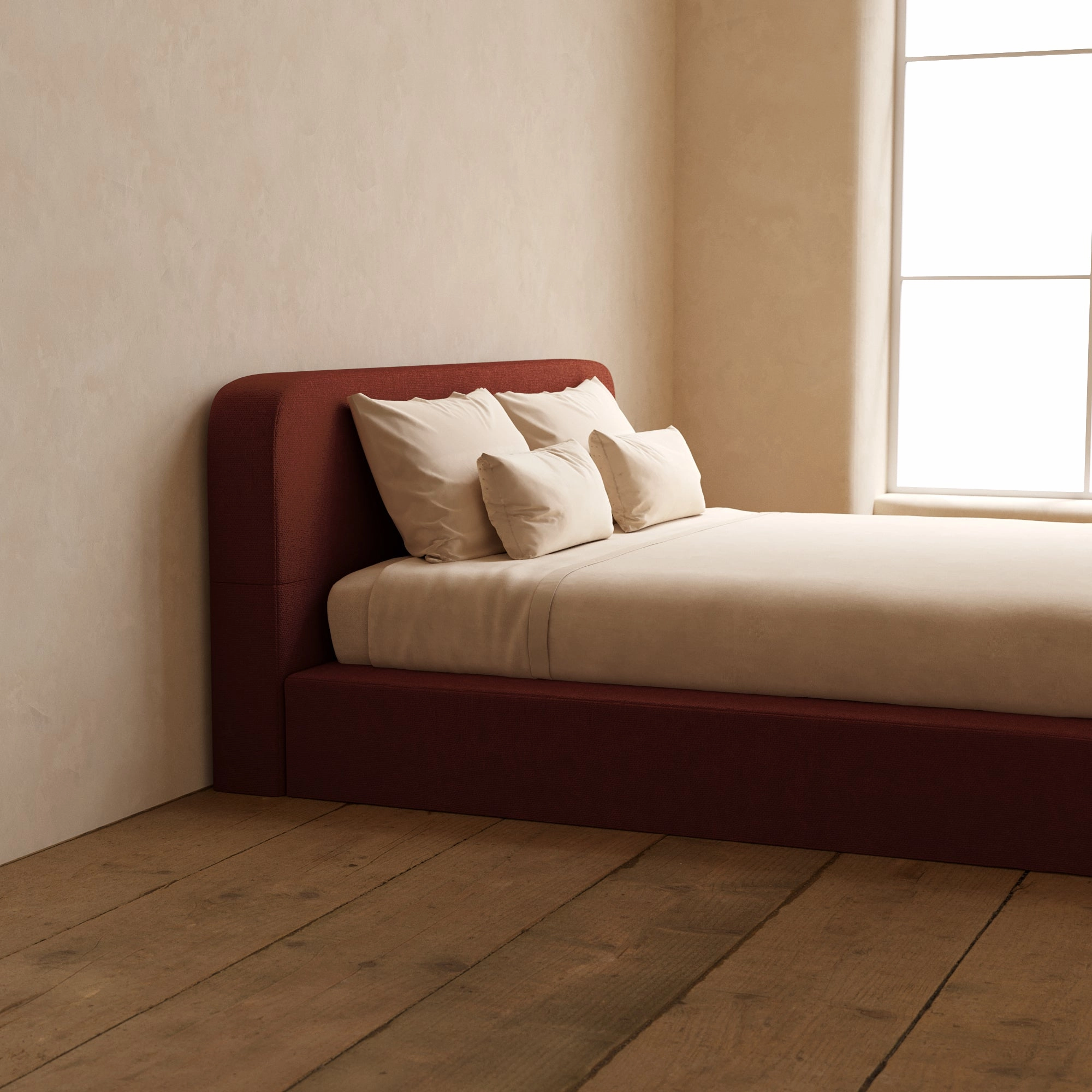 Slipcover Only - King Upholstered Platform Bed   Headboard | Knit Velvet in Rust