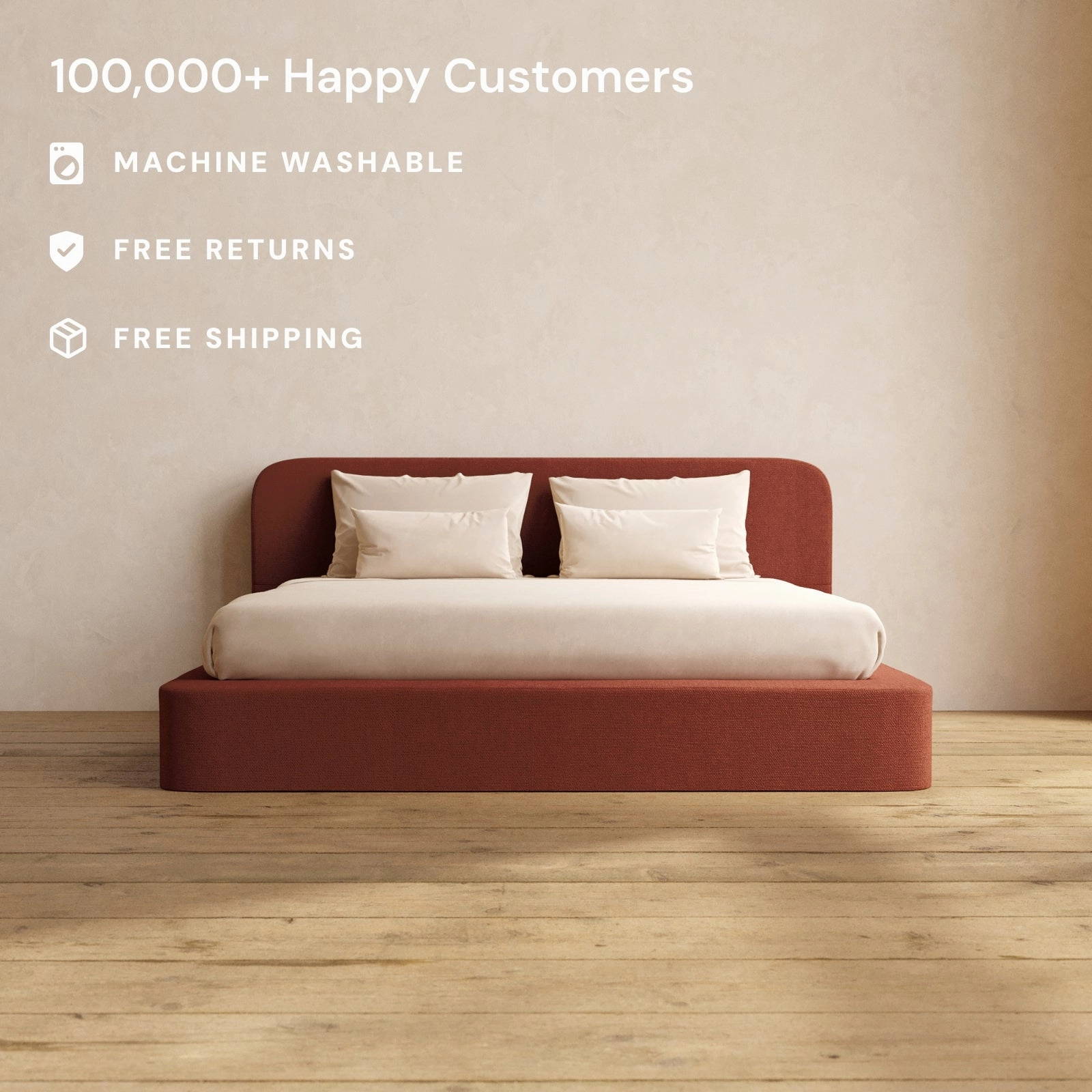 Slipcover Only - King Upholstered Platform Bed   Headboard | Knit Velvet in Rust