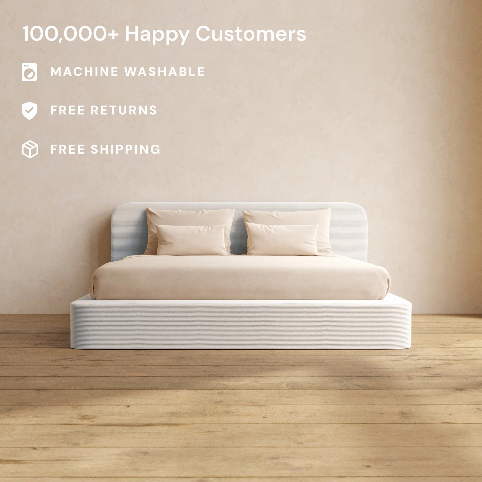 Slipcover Only - King Upholstered Platform Bed   Headboard | Luxe Corduroy in Milk