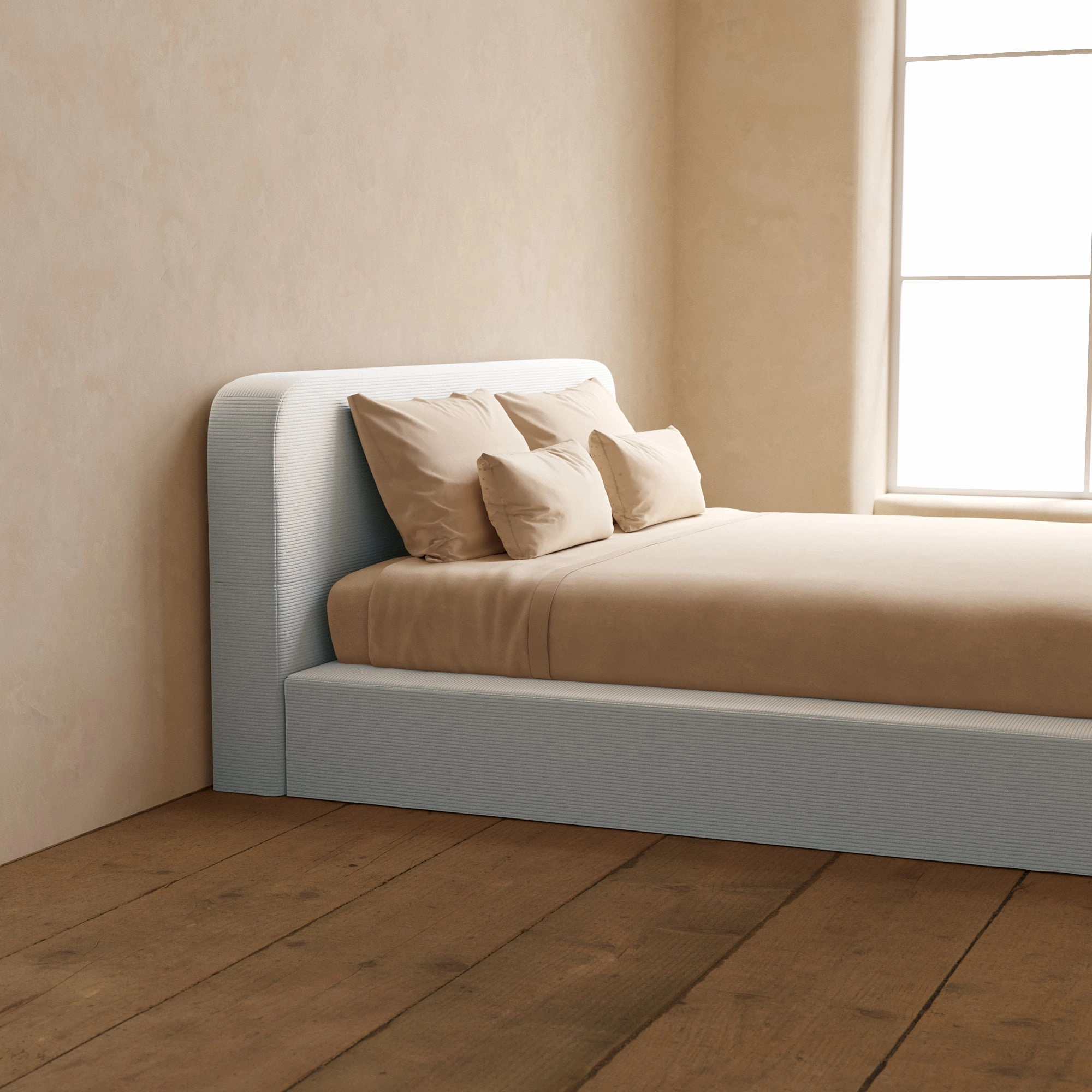 Slipcover Only - King Upholstered Platform Bed   Headboard | Luxe Corduroy in Milk