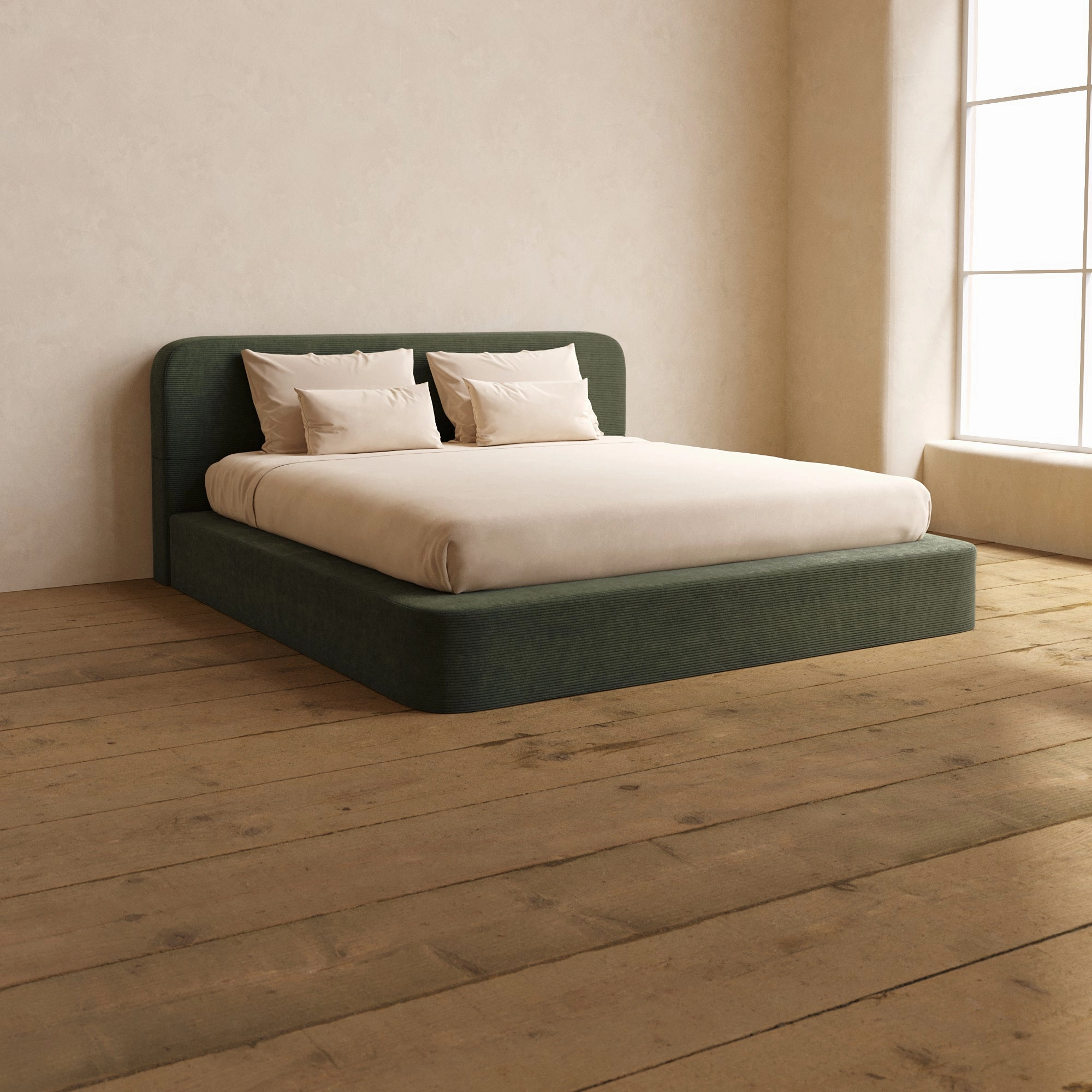 Slipcover Only - King Upholstered Platform Bed   Headboard | Luxe Corduroy in Olivine