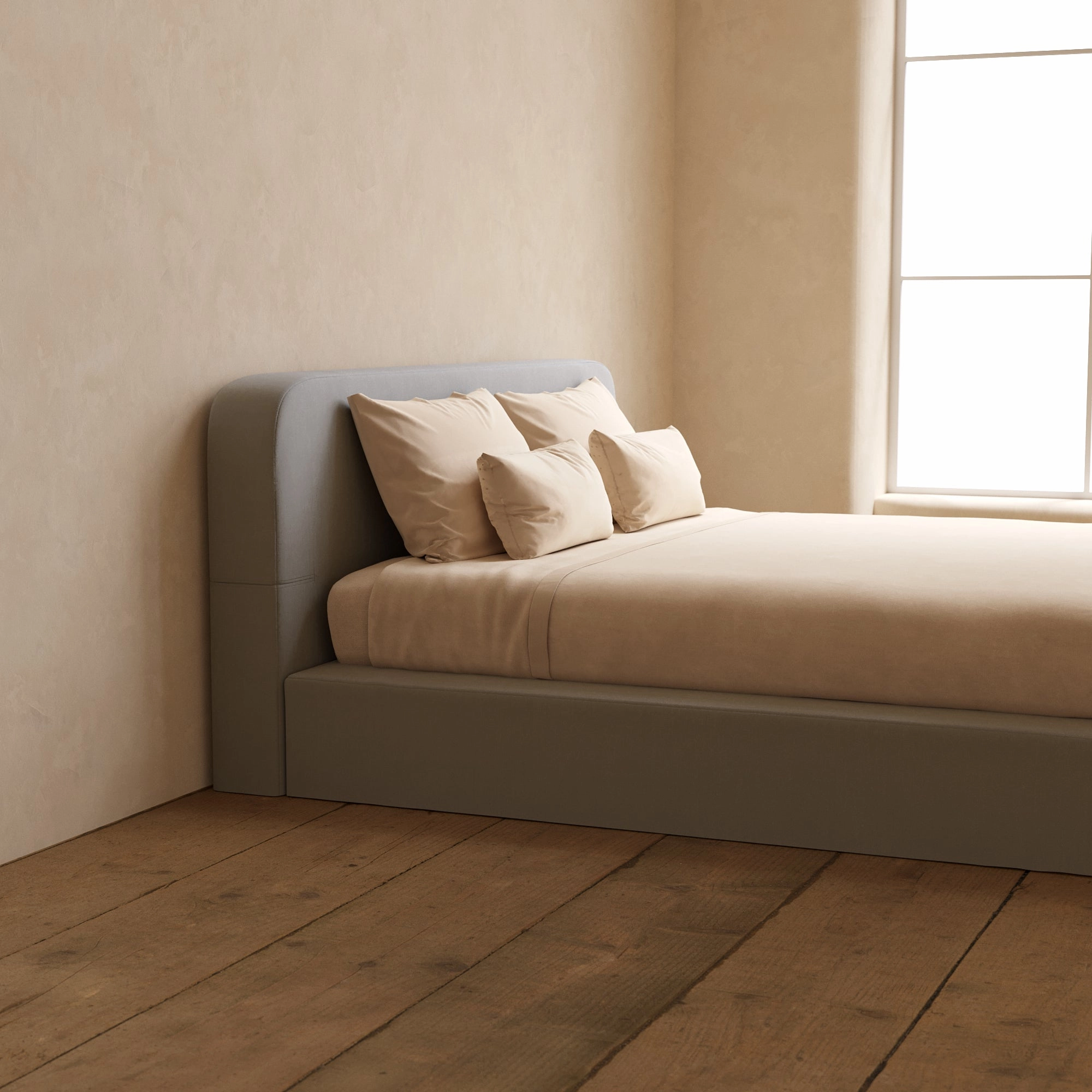 Slipcover Only - King Upholstered Platform Bed   Headboard | Micro Chenille in Pumice