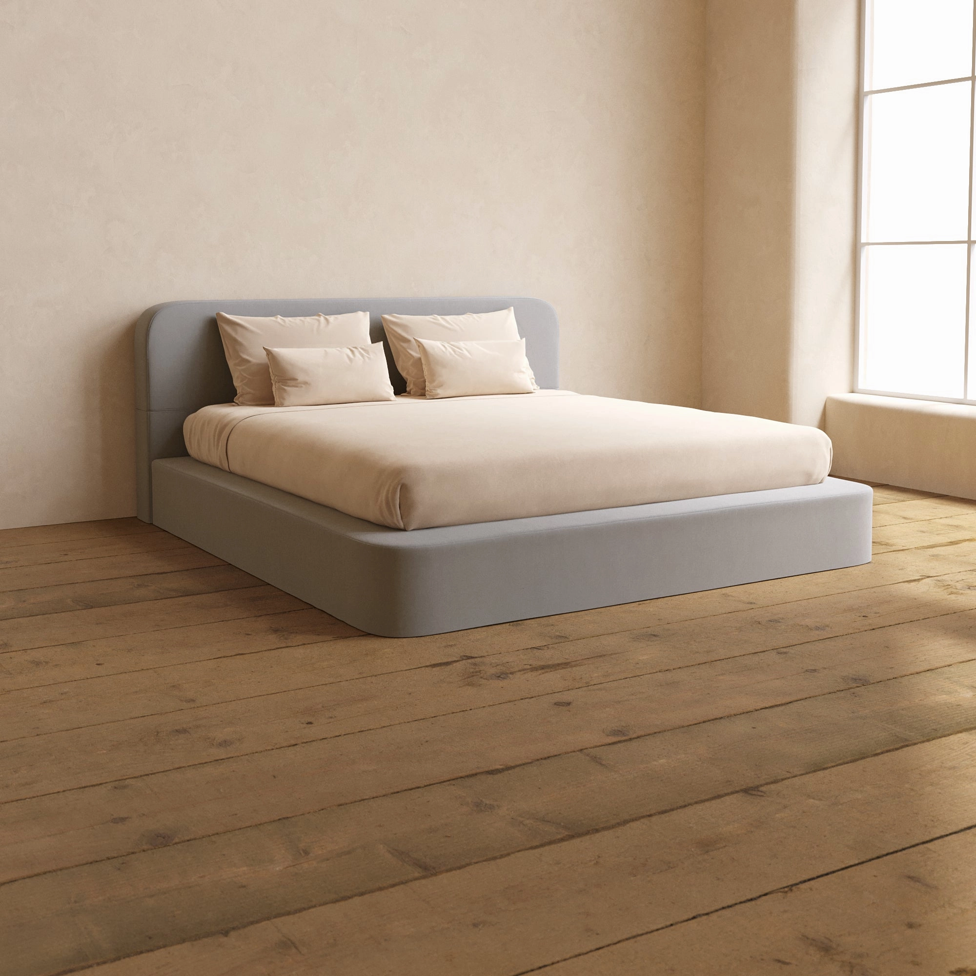 Slipcover Only - King Upholstered Platform Bed   Headboard | Micro Chenille in Pumice