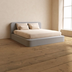 Slipcover Only - King Upholstered Platform Bed   Headboard | Micro Chenille in Pumice