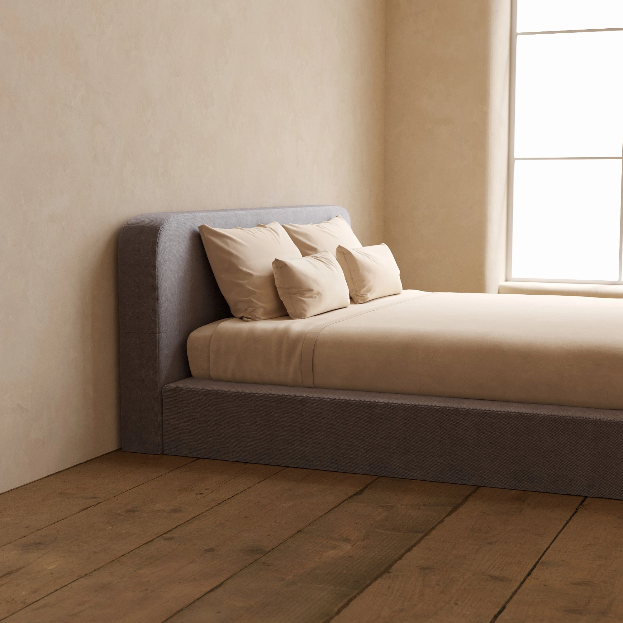 Slipcover Only - King Upholstered Platform Bed   Headboard | Plush Weave in Ash