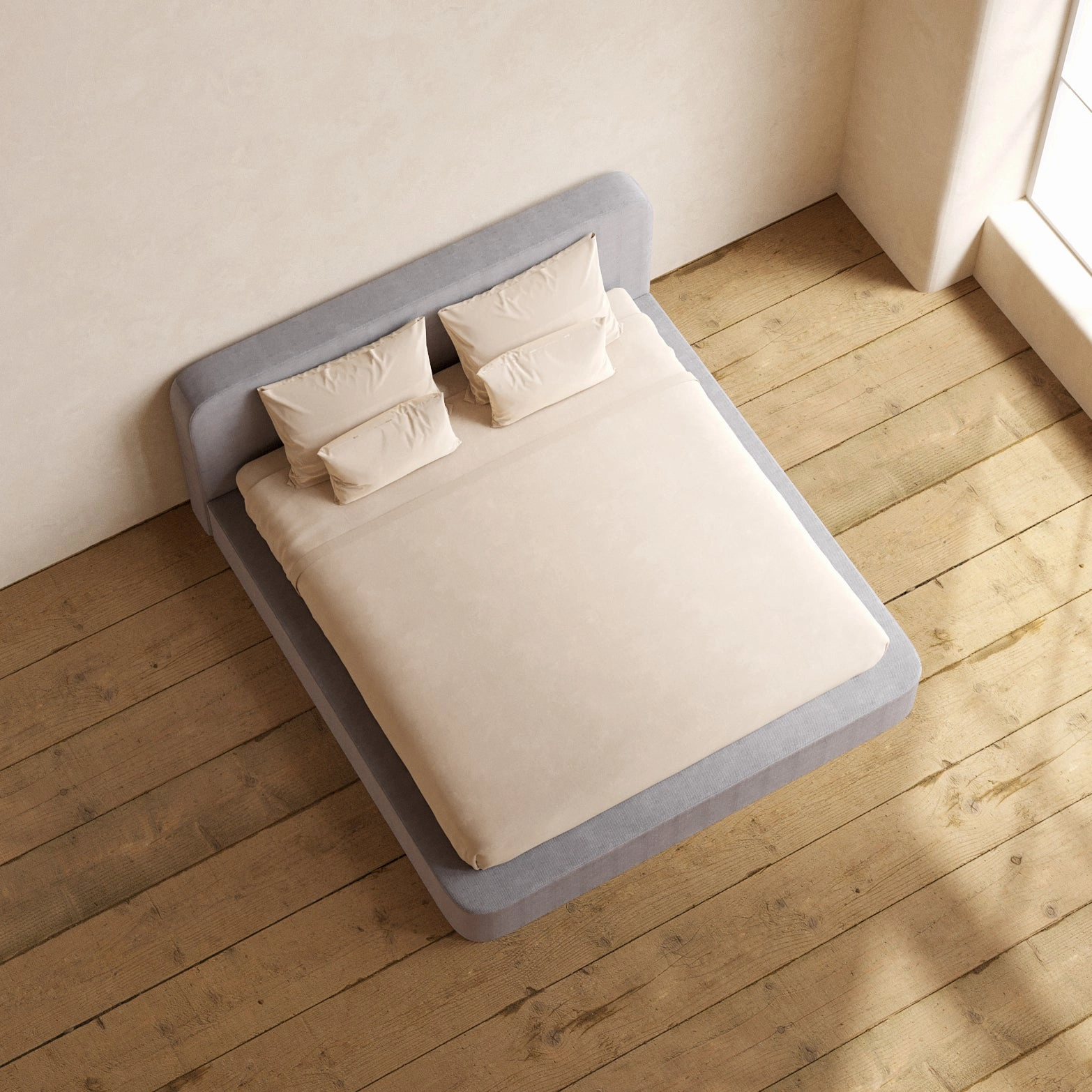 Slipcover Only - King Upholstered Platform Bed   Headboard | Plush Weave in Ash