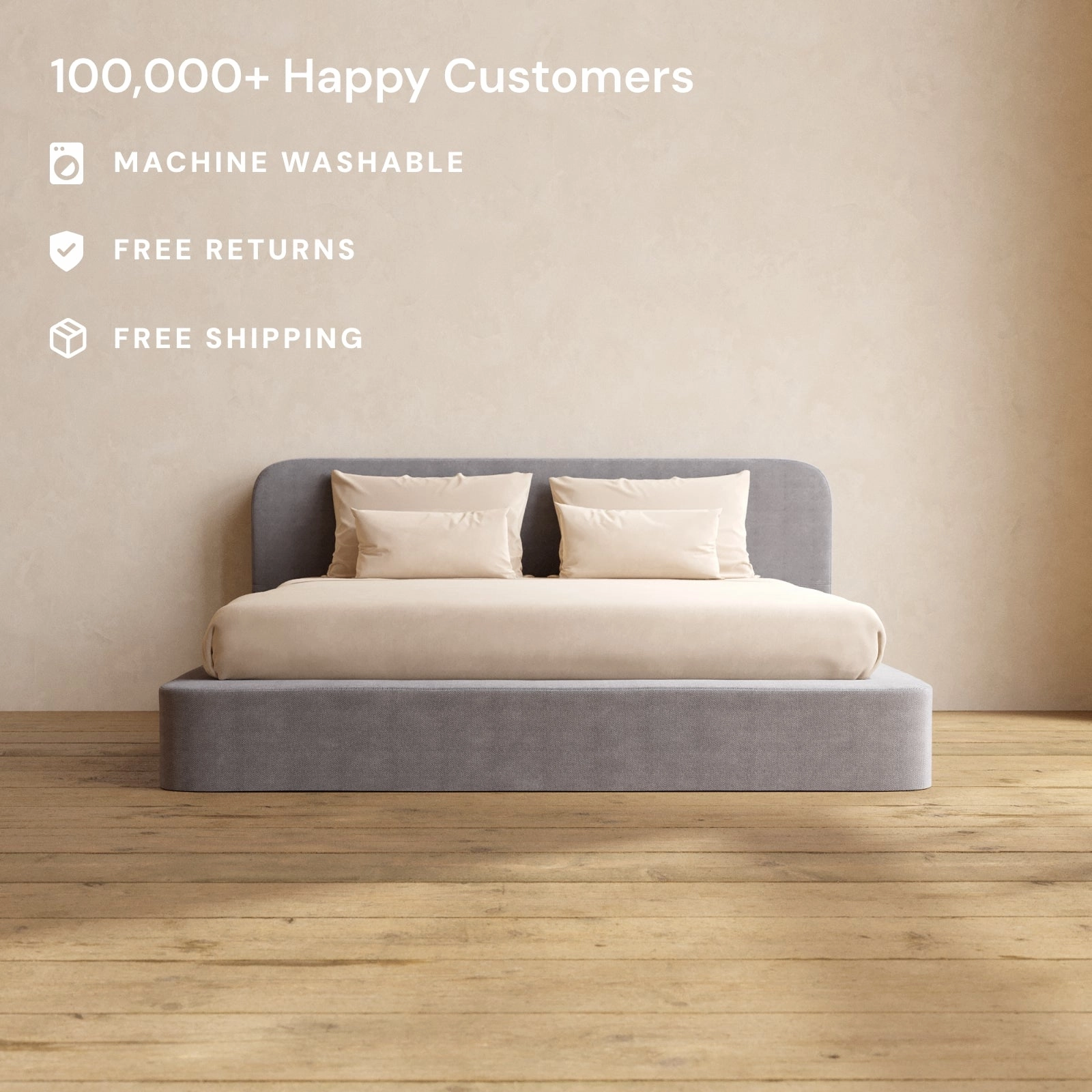 Slipcover Only - King Upholstered Platform Bed   Headboard | Plush Weave in Ash