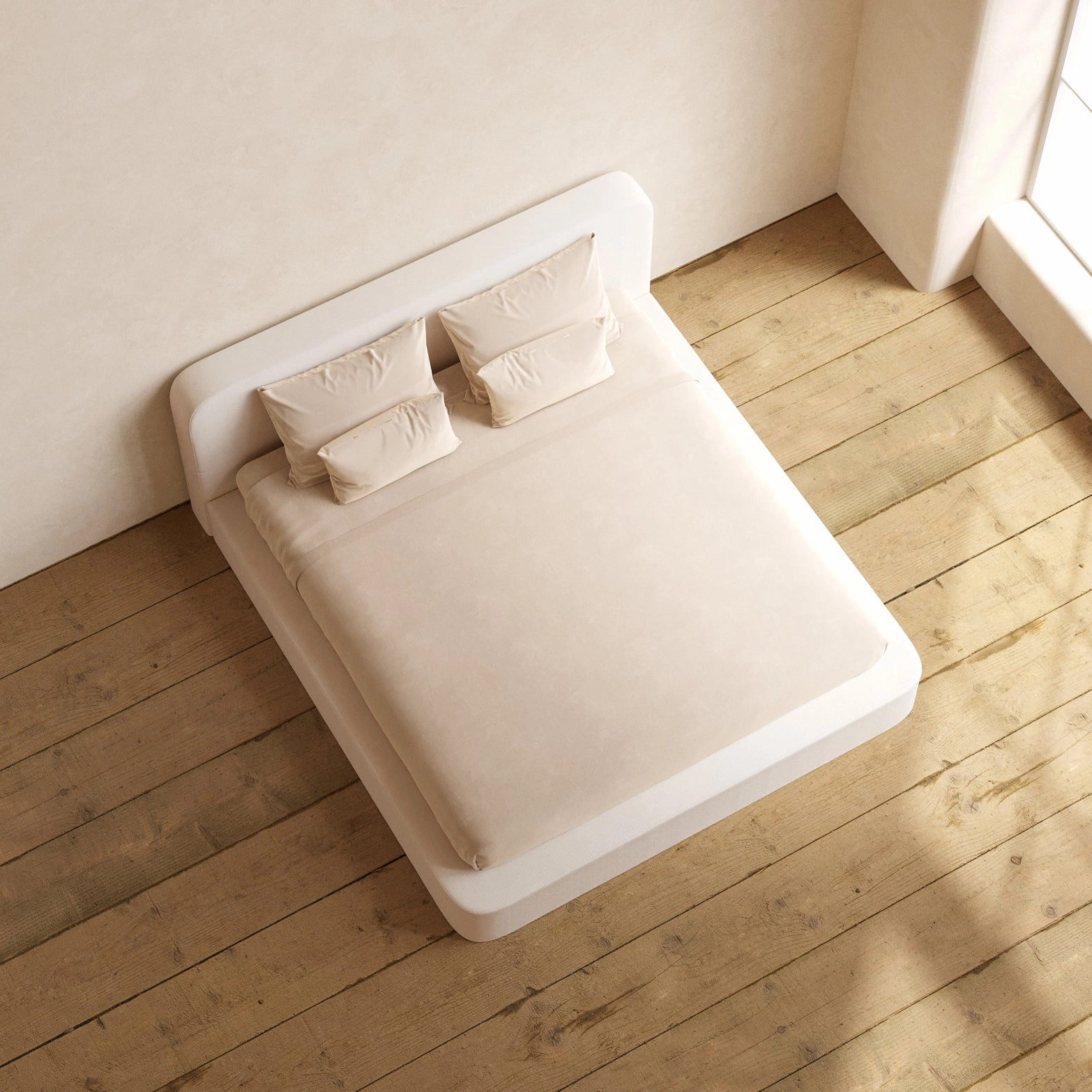 Slipcover Only - King Upholstered Platform Bed   Headboard | Plush Weave in Eggshell