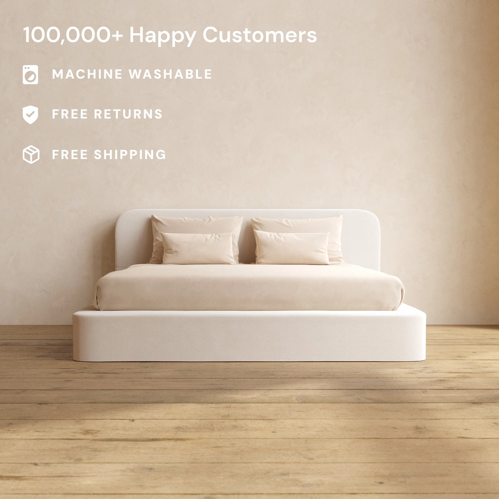 Slipcover Only - King Upholstered Platform Bed   Headboard | Plush Weave in Eggshell