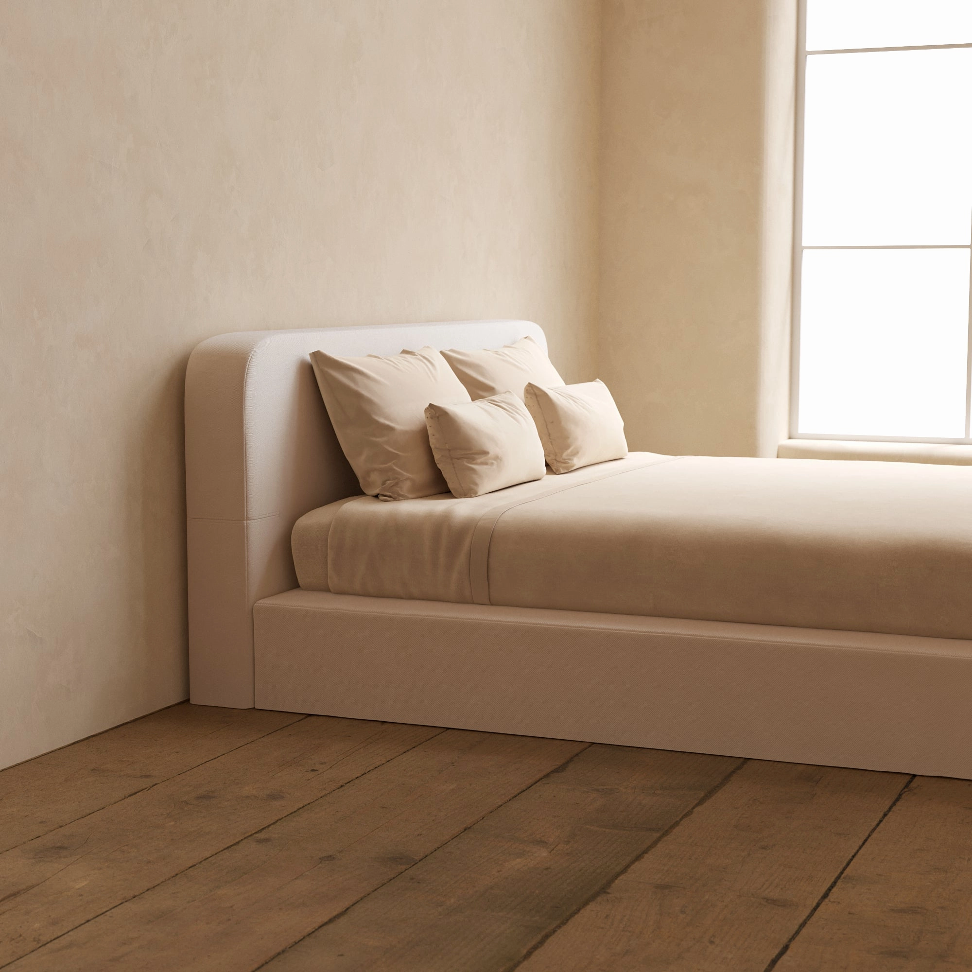 Slipcover Only - King Upholstered Platform Bed   Headboard | Plush Weave in Eggshell