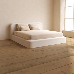 Slipcover Only - King Upholstered Platform Bed   Headboard | Plush Weave in Eggshell