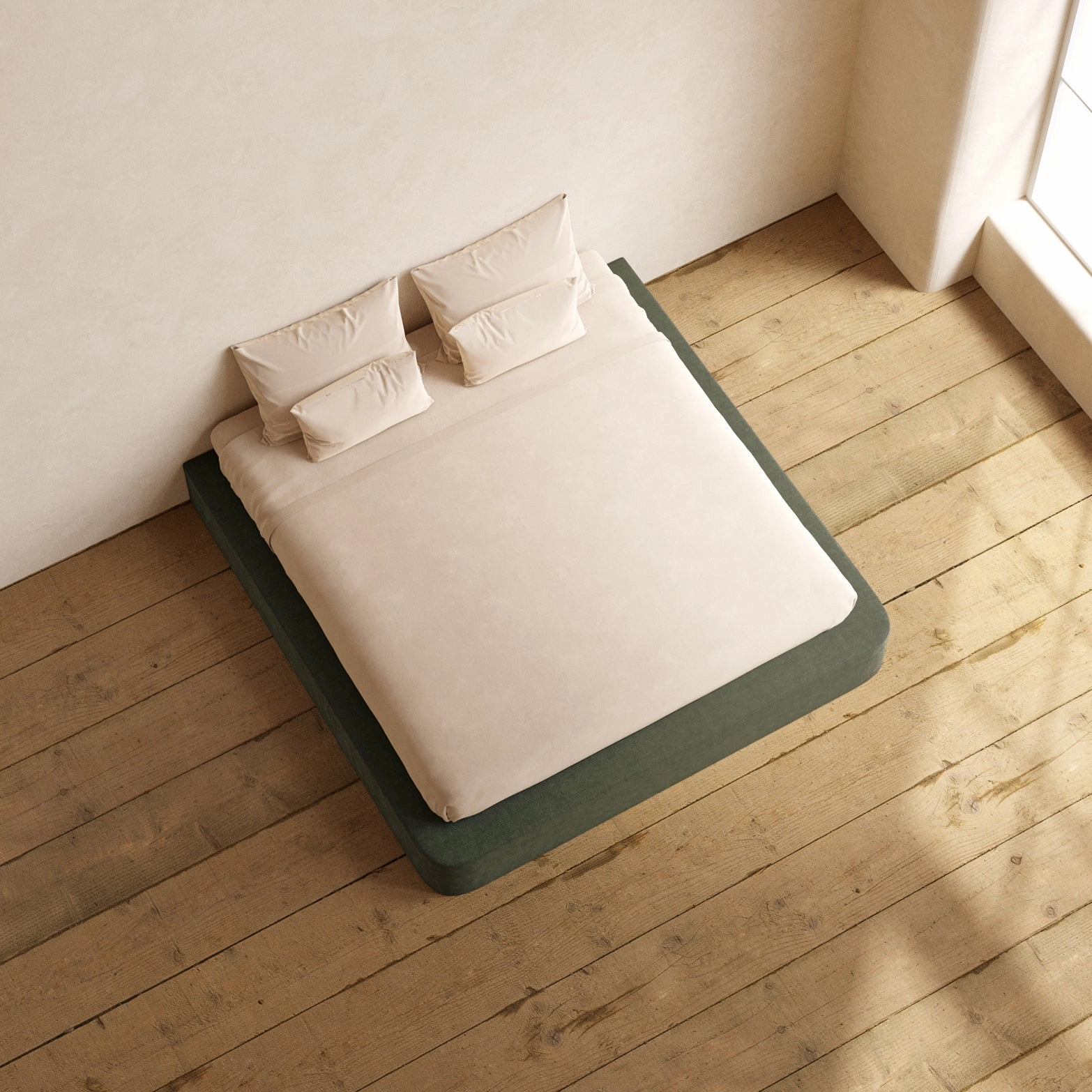 Slipcover Only - King Upholstered Platform Bed | Luxe Corduroy in Olivine