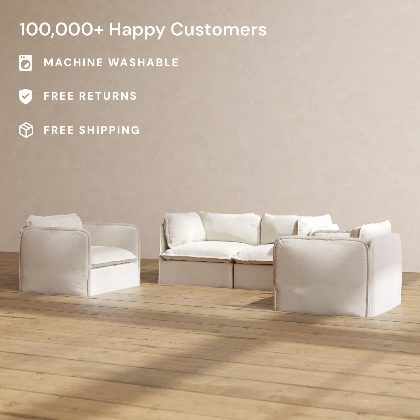 Slipcover Only - Modular Performance 2-Seater Sofa   Armchair Set | Blended Weave in Flour