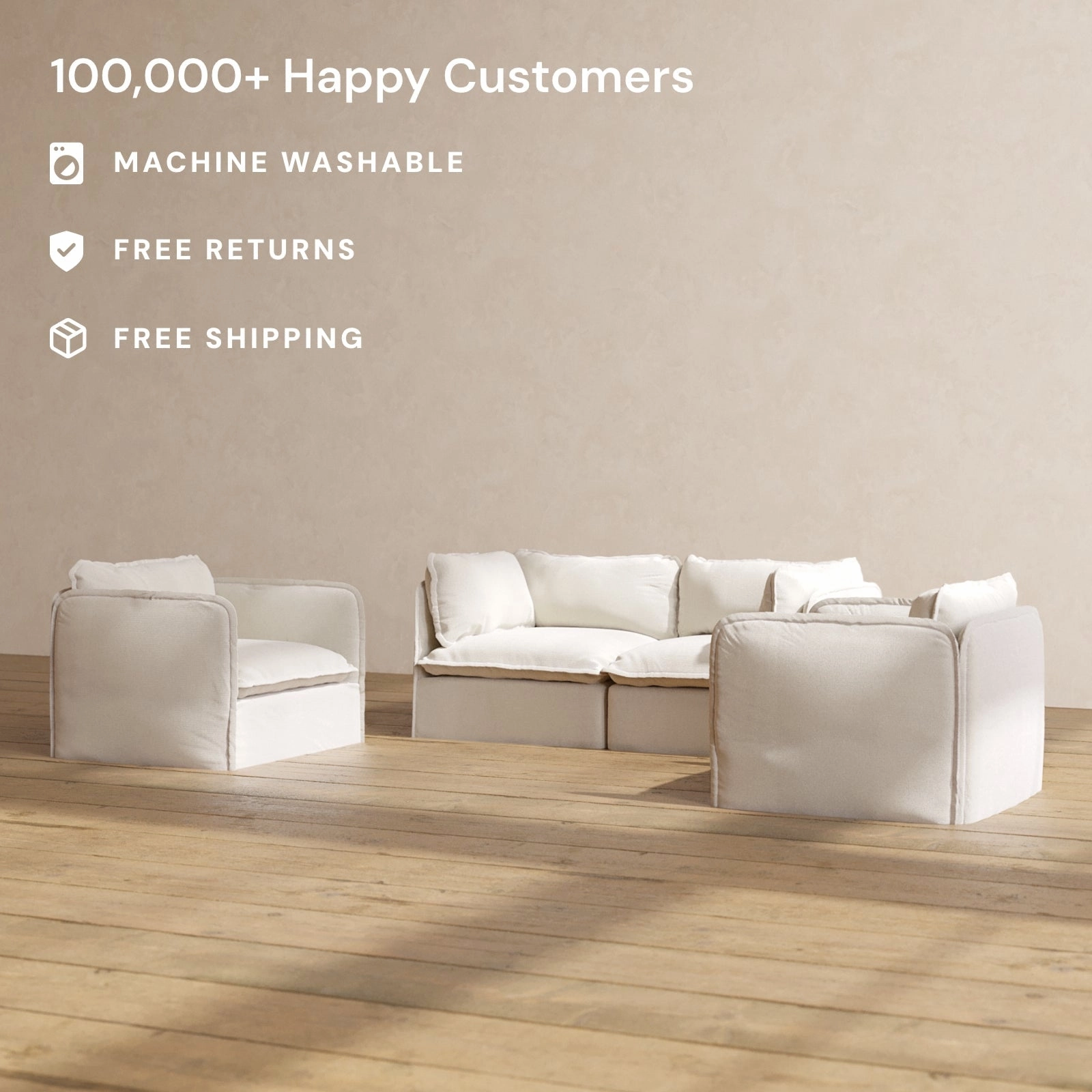 Slipcover Only - Modular Performance 2-Seater Sofa   Armchair Set | Blended Weave in Flour