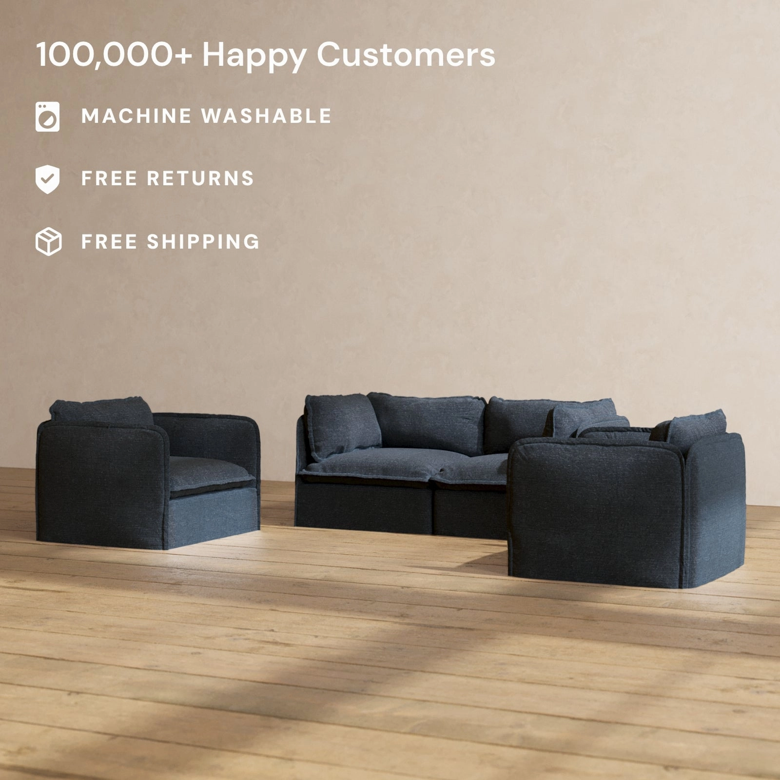 Slipcover Only - Modular Performance 2-Seater Sofa   Armchair Set | Blended Weave in Indigo
