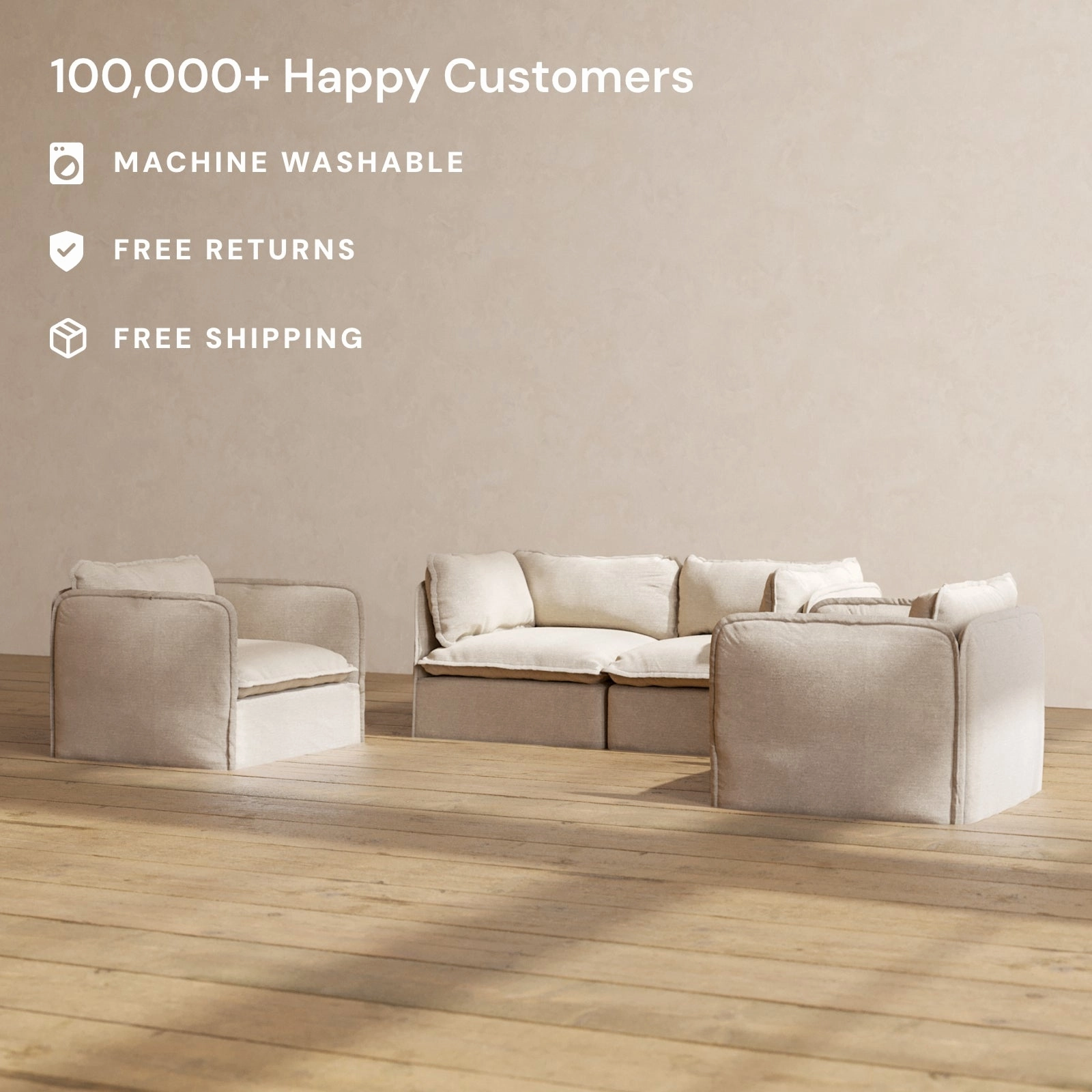 Slipcover Only - Modular Performance 2-Seater Sofa   Armchair Set | Blended Weave in Oat