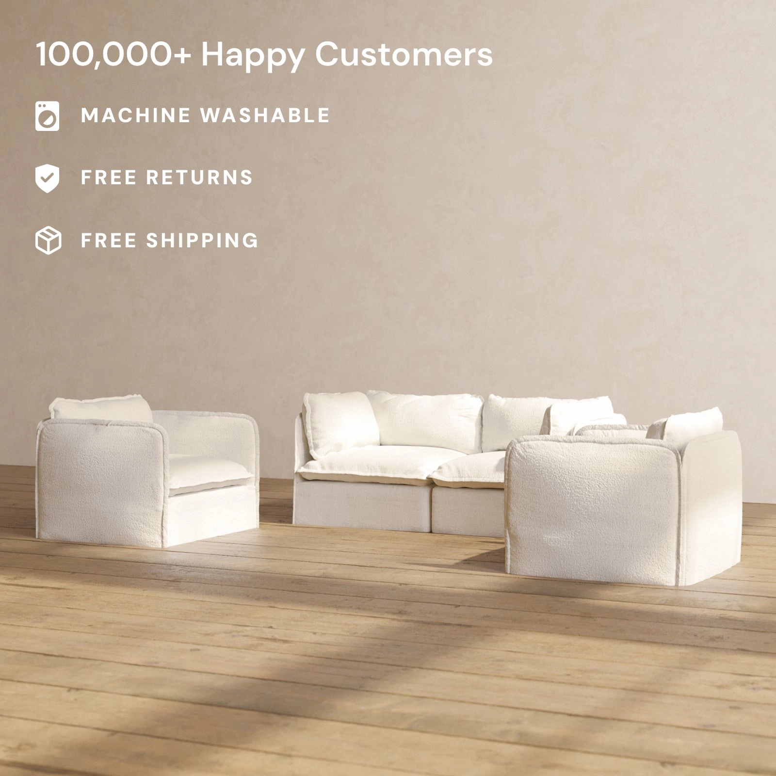Slipcover Only - Modular Performance 2-Seater Sofa   Armchair Set | Knit Boucle in Mousse