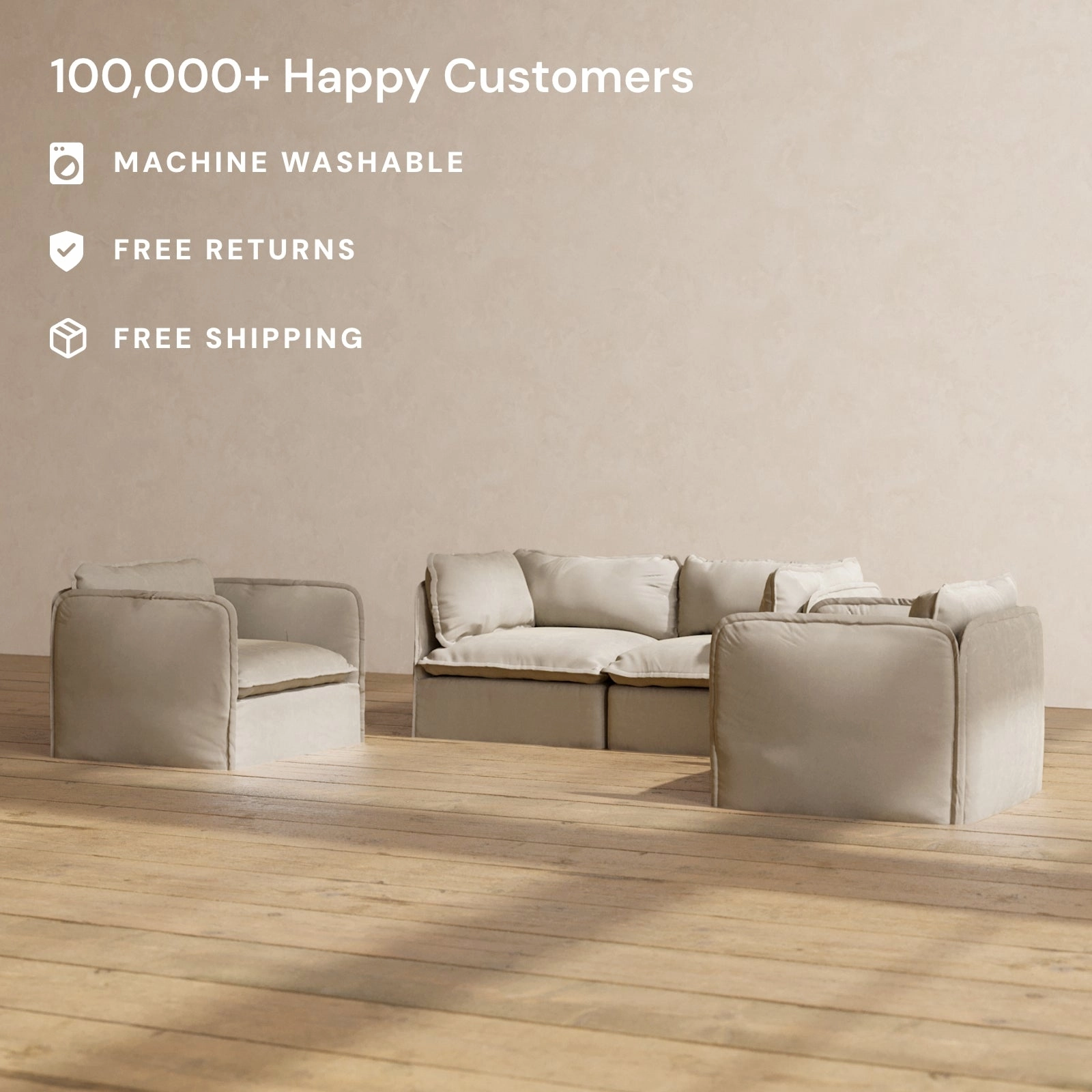 Slipcover Only - Modular Performance 2-Seater Sofa   Armchair Set | Luxury Velvet in Dune