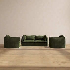 Slipcover Only - Modular Performance 2-Seater Sofa   Armchair Set | Luxury Velvet in Olive