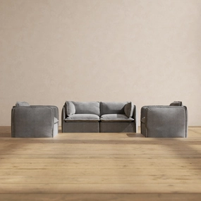 Slipcover Only - Modular Performance 2-Seater Sofa   Armchair Set | Plush Weave in Ash