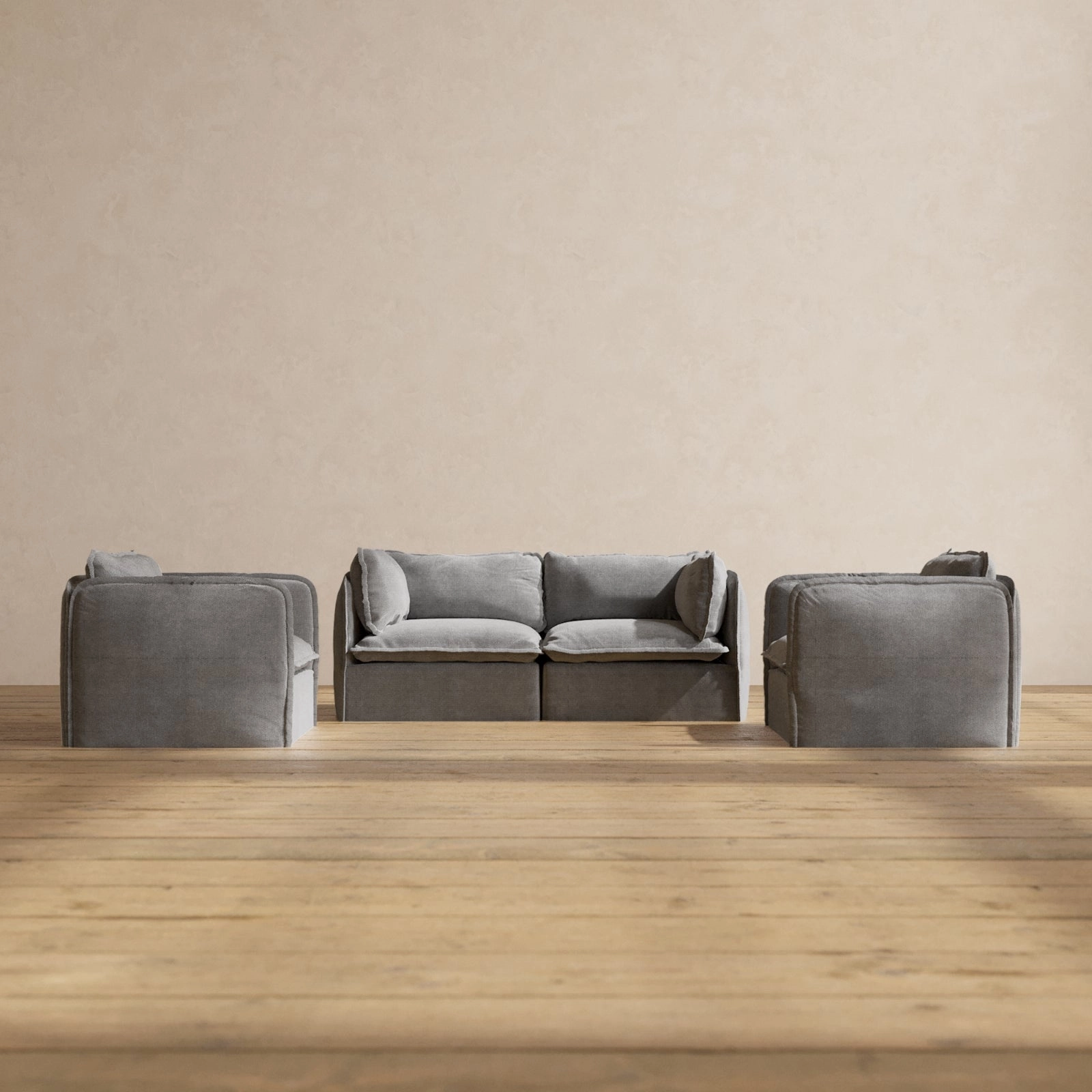 Slipcover Only - Modular Performance 2-Seater Sofa   Armchair Set | Plush Weave in Ash