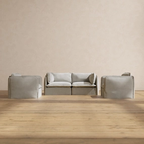 Slipcover Only - Modular Performance 2-Seater Sofa   Armchair Set | Plush Weave in Cloud