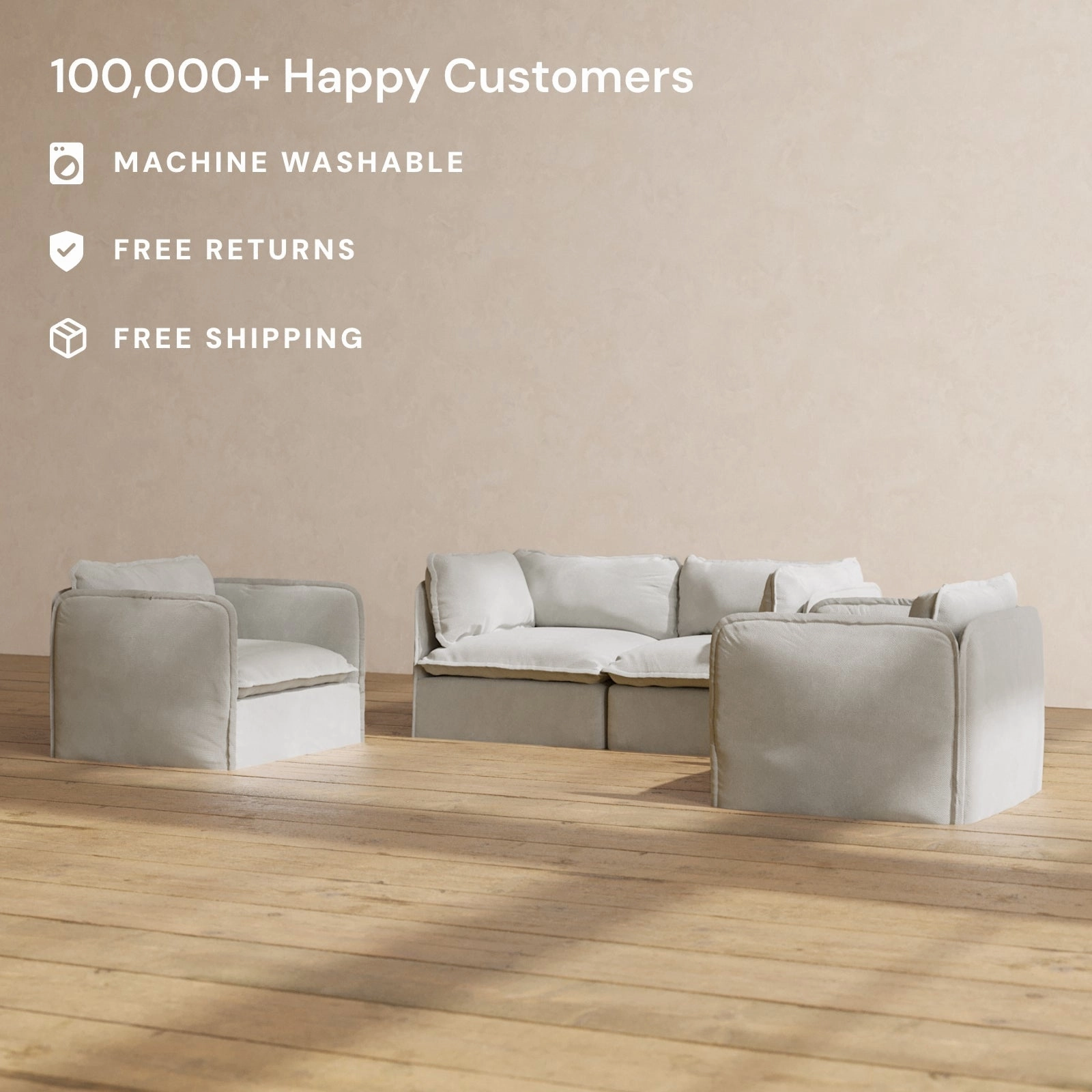 Slipcover Only - Modular Performance 2-Seater Sofa   Armchair Set | Plush Weave in Cloud