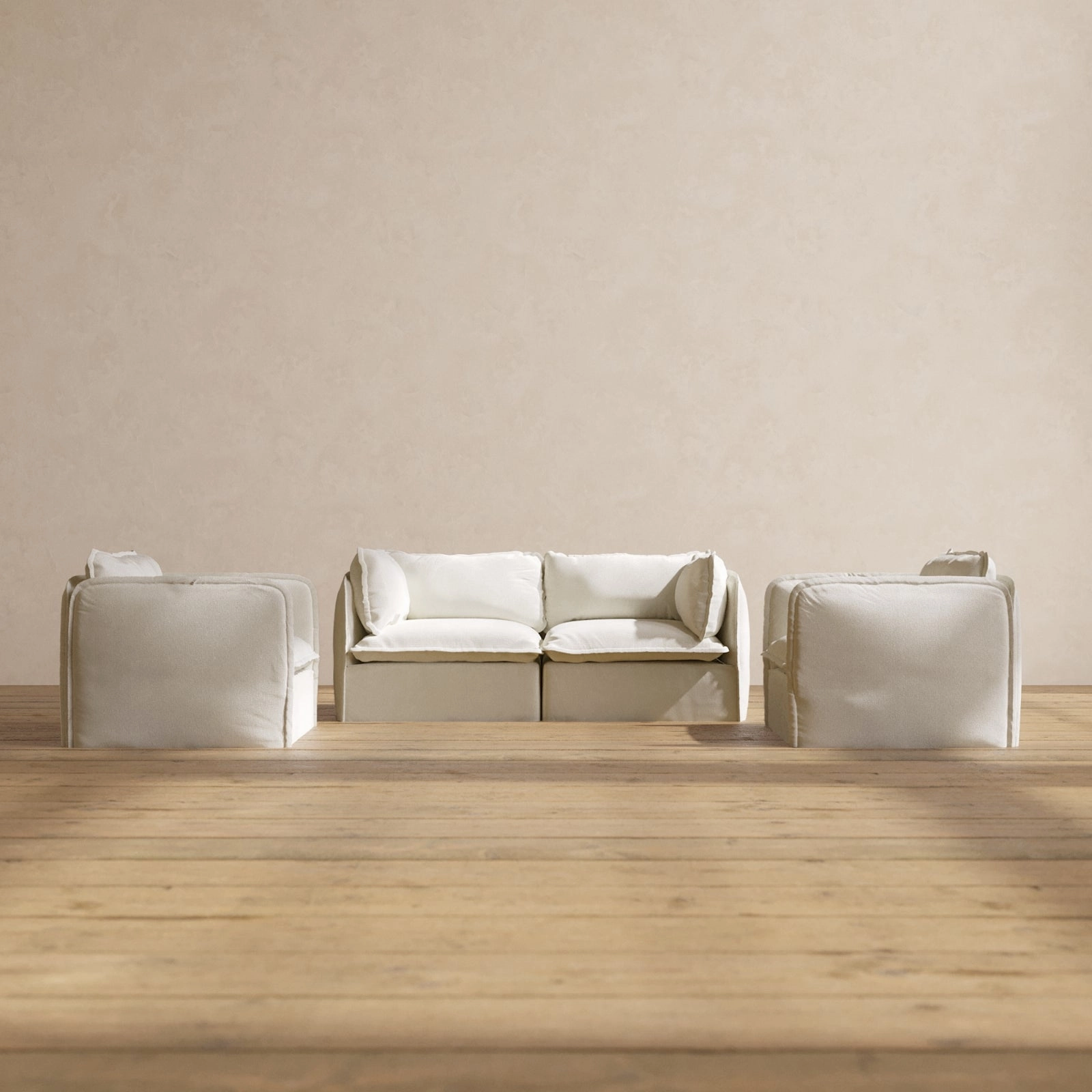 Slipcover Only - Modular Performance 2-Seater Sofa   Armchair Set | Plush Weave in Eggshell