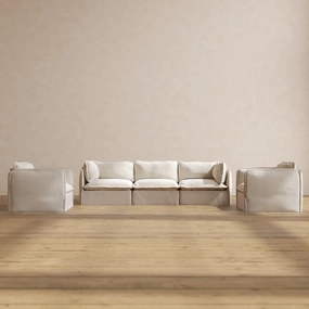 Slipcover Only - Modular Performance 3-Seater Sofa   Armchair Set | Blended Weave in Flour
