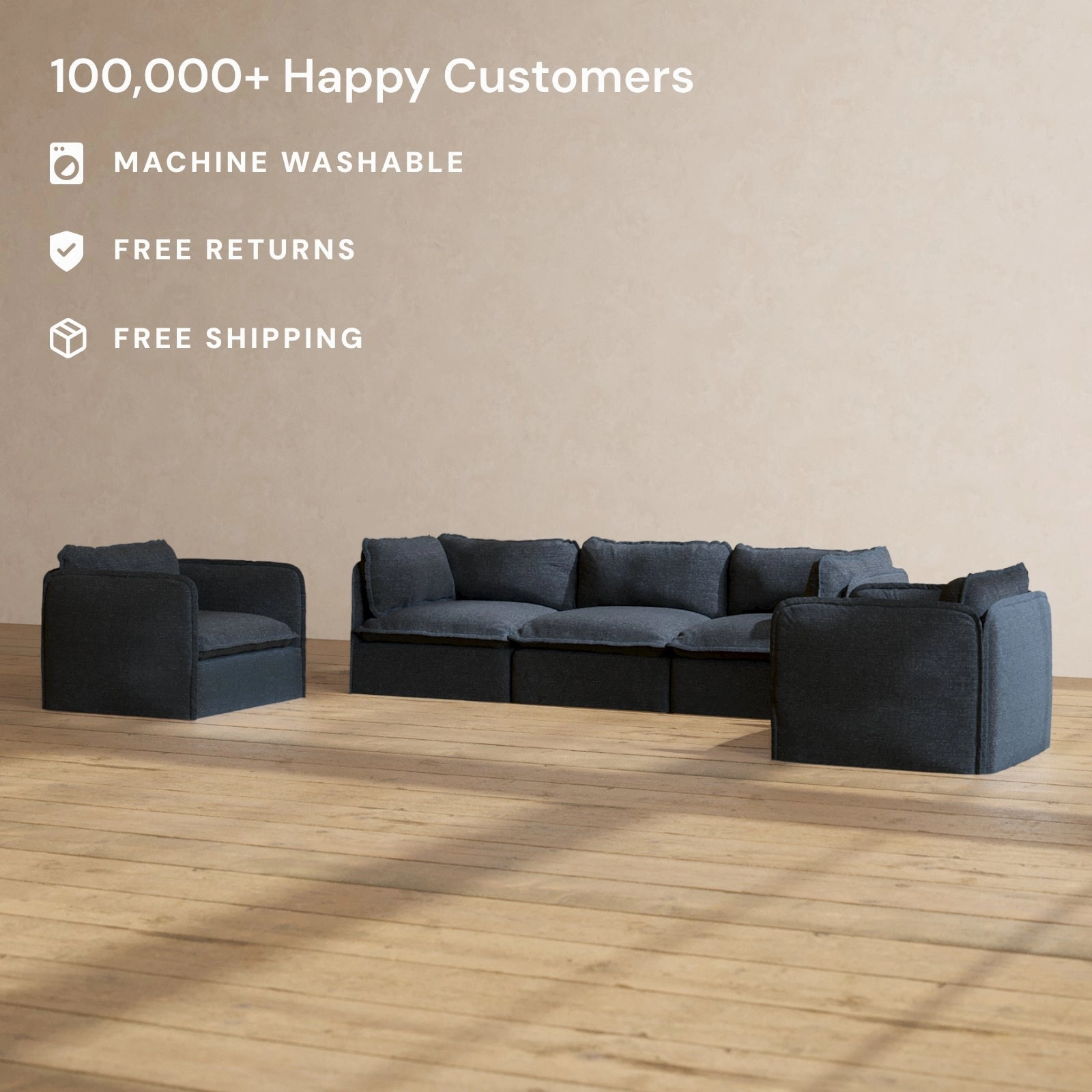 Slipcover Only - Modular Performance 3-Seater Sofa   Armchair Set | Blended Weave in Indigo