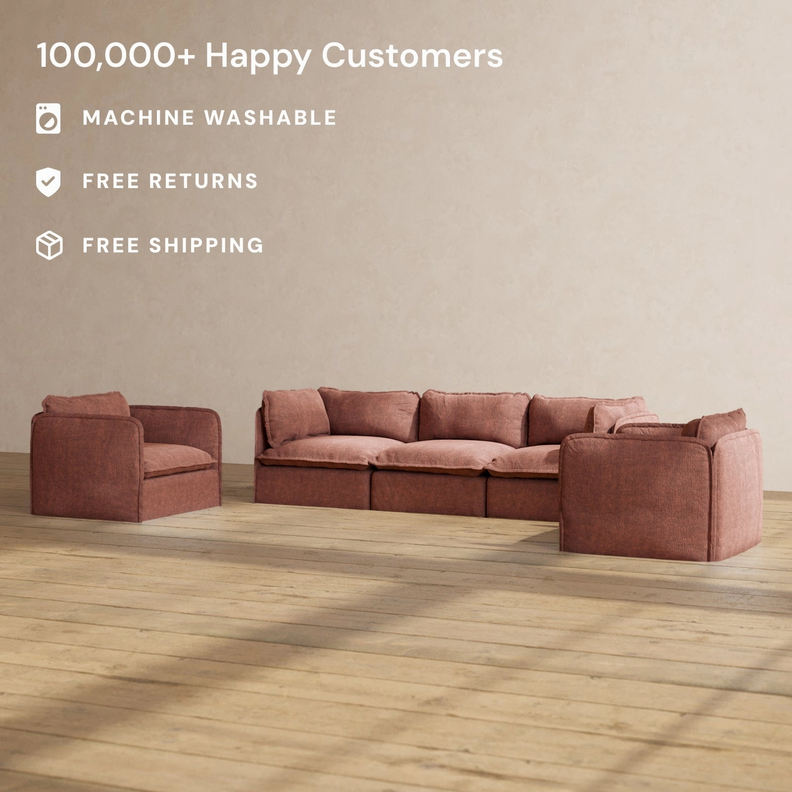 Slipcover Only - Modular Performance 3-Seater Sofa   Armchair Set | Heirloom Velvet in Chestnut
