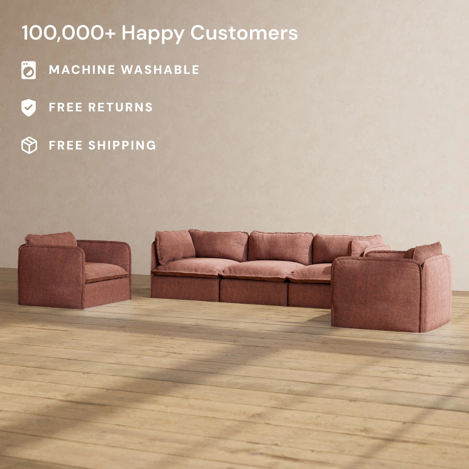 Slipcover Only - Modular Performance 3-Seater Sofa   Armchair Set | Heirloom Velvet in Chestnut