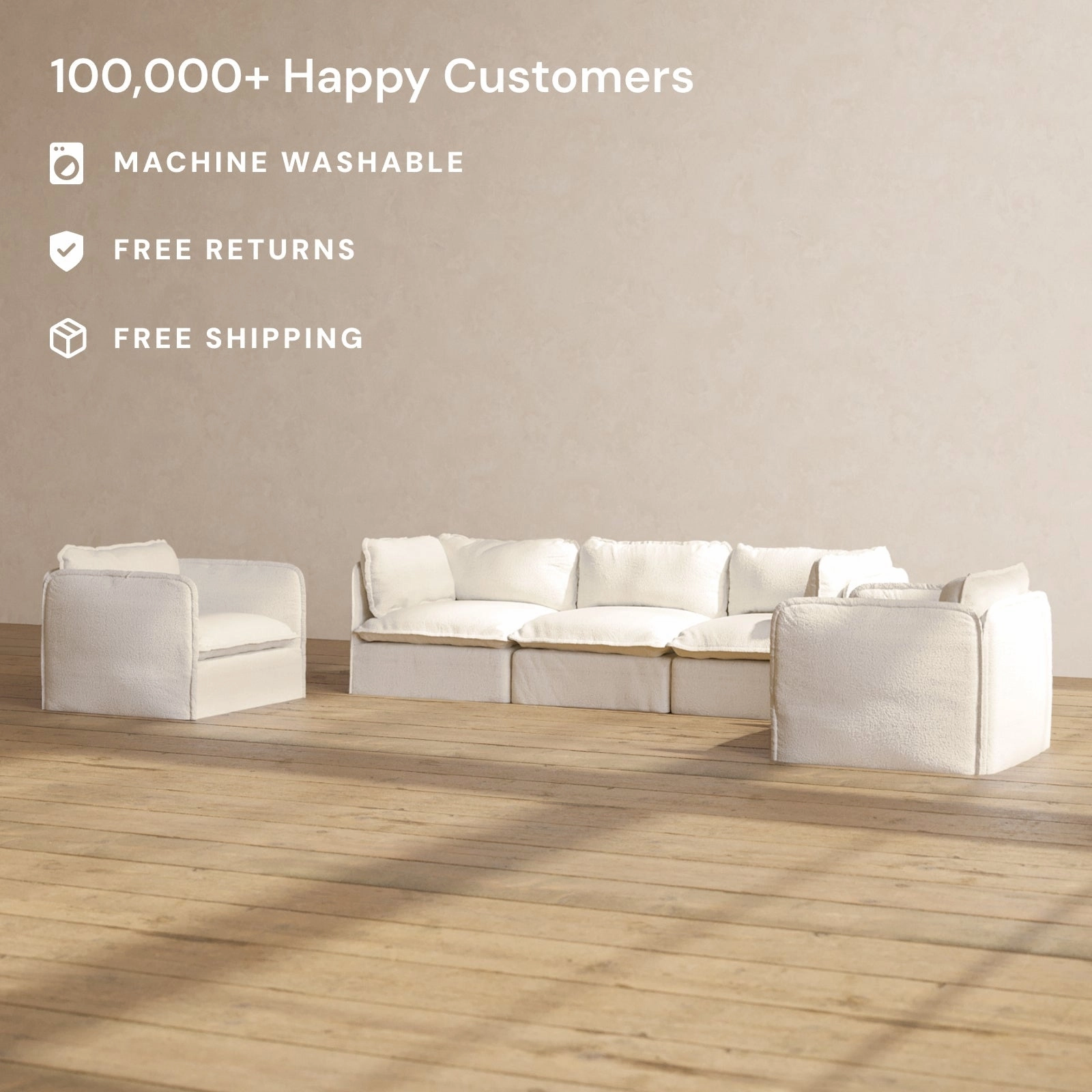 Slipcover Only - Modular Performance 3-Seater Sofa   Armchair Set | Knit Boucle in Mousse