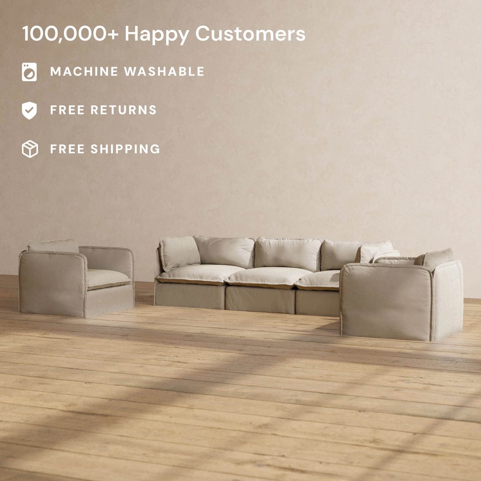 Slipcover Only - Modular Performance 3-Seater Sofa   Armchair Set | Luxury Velvet in Dune