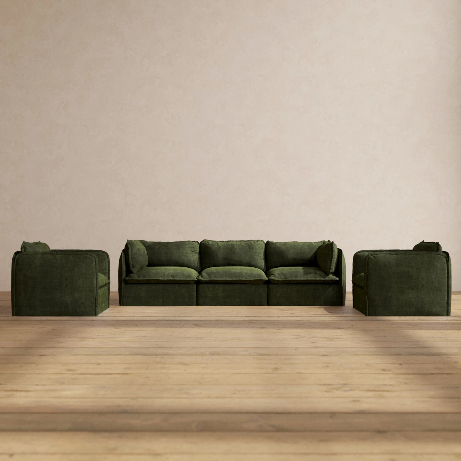 Slipcover Only - Modular Performance 3-Seater Sofa   Armchair Set | Luxury Velvet in Olive