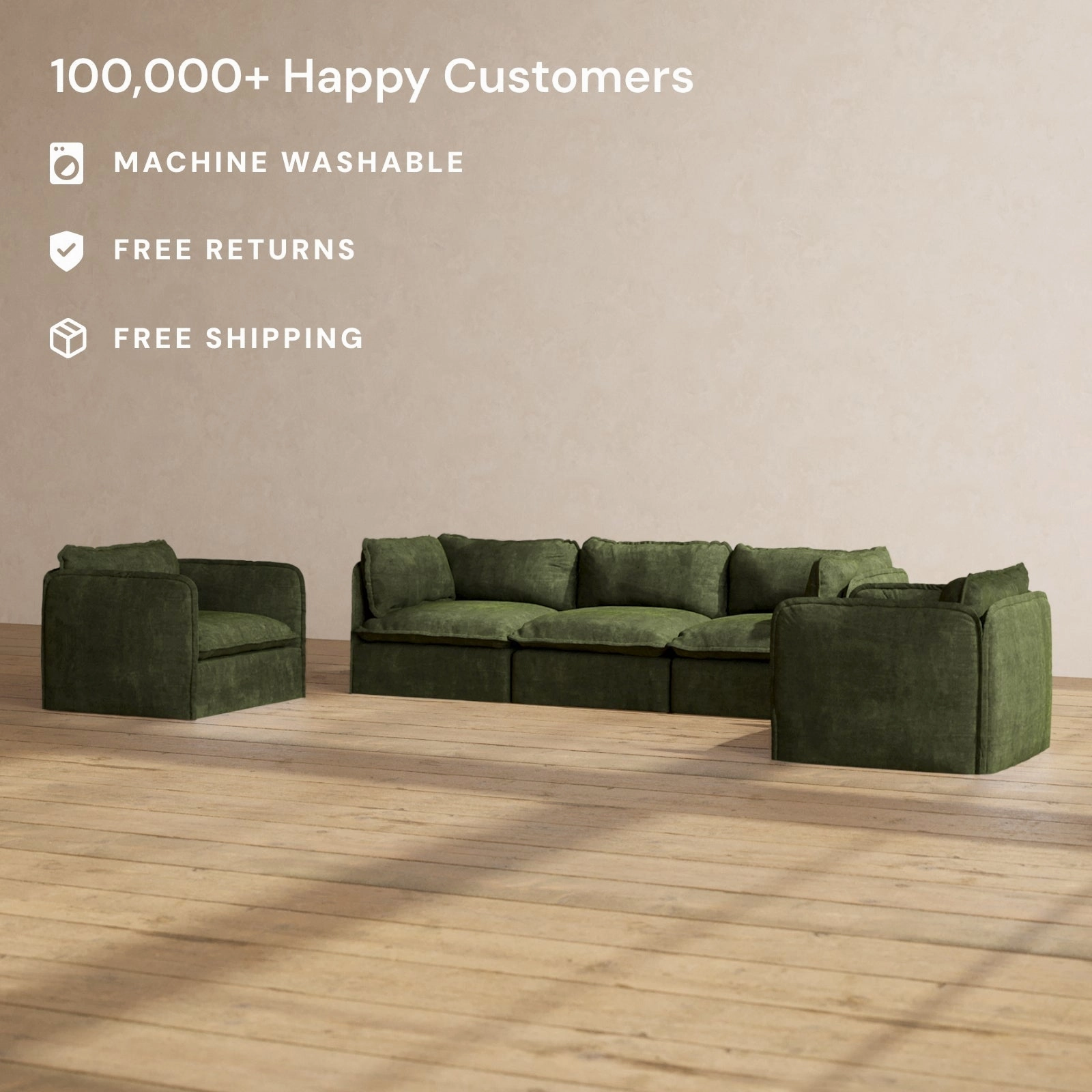 Slipcover Only - Modular Performance 3-Seater Sofa   Armchair Set | Luxury Velvet in Olive
