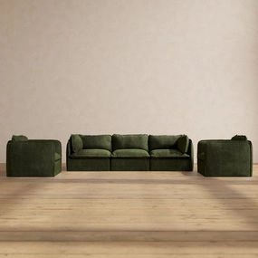 Slipcover Only - Modular Performance 3-Seater Sofa   Armchair Set | Luxury Velvet in Olive